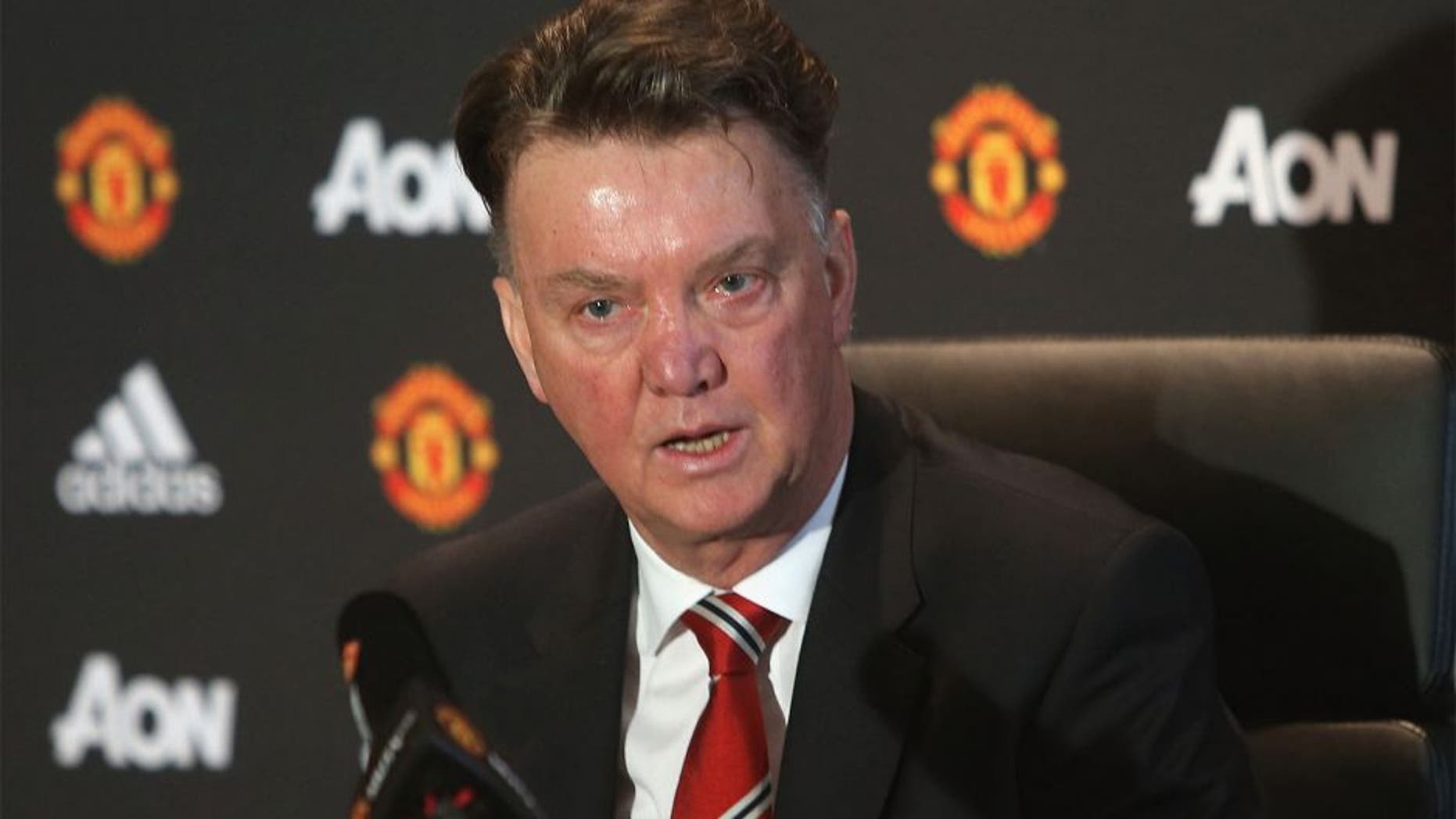 MANCHESTER, ENGLAND - JANUARY 22: (EXCLUSIVE COVERAGE) Manager Louis van Gaal of Manchester United speaks during a press conference at Aon Training Complex on January 22, 2016 in Manchester, England. (Photo by John Peters/Man Utd via Getty Images)