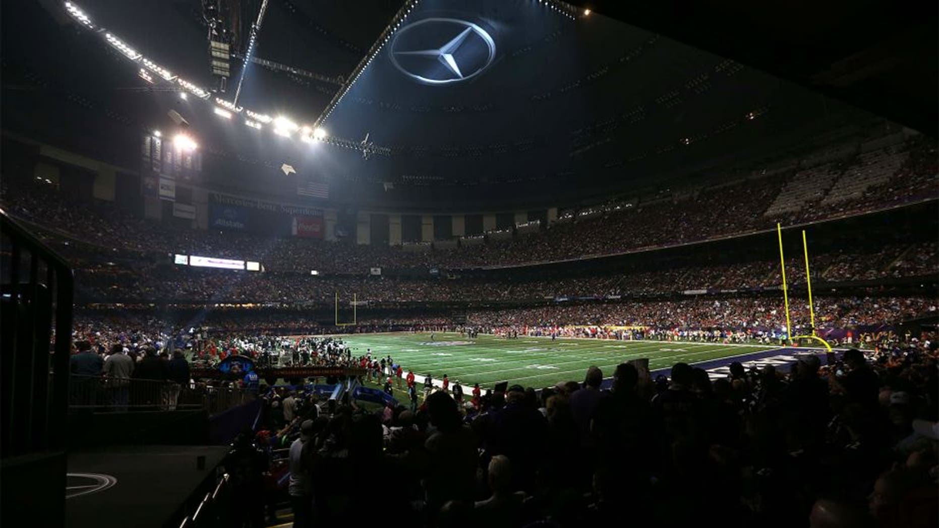 Feb 3, 2013; New Orleans, LA, USA; General view of the power outage during the third quarter in Super Bowl XLVII between the San Francisco 49ers and the Baltimore Ravens at the Mercedes-Benz Superdome. Mandatory Credit: Crystal LoGiudice-USA TODAY Sports