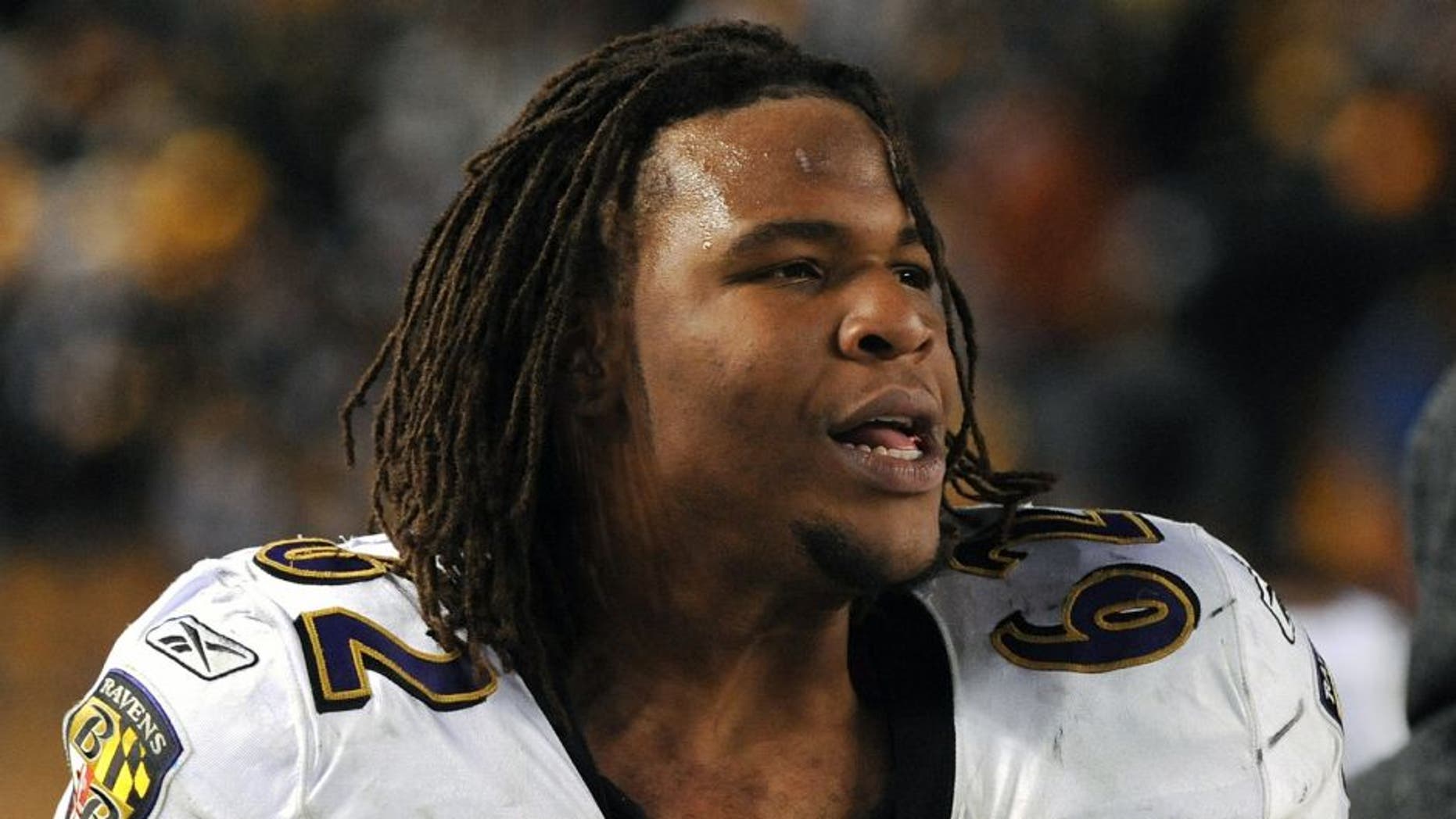 PITTSBURGH, PA - NOVEMBER 6: Defensive lineman Terrence Cody #62 of the Baltimore Ravens looks on from the sideline during a game against the Pittsburgh Steelers at Heinz Field on November 6, 2011 in Pittsburgh, Pennsylvania. The Ravens defeated the Steelers 23-20. (Photo by George Gojkovich/Getty Images)