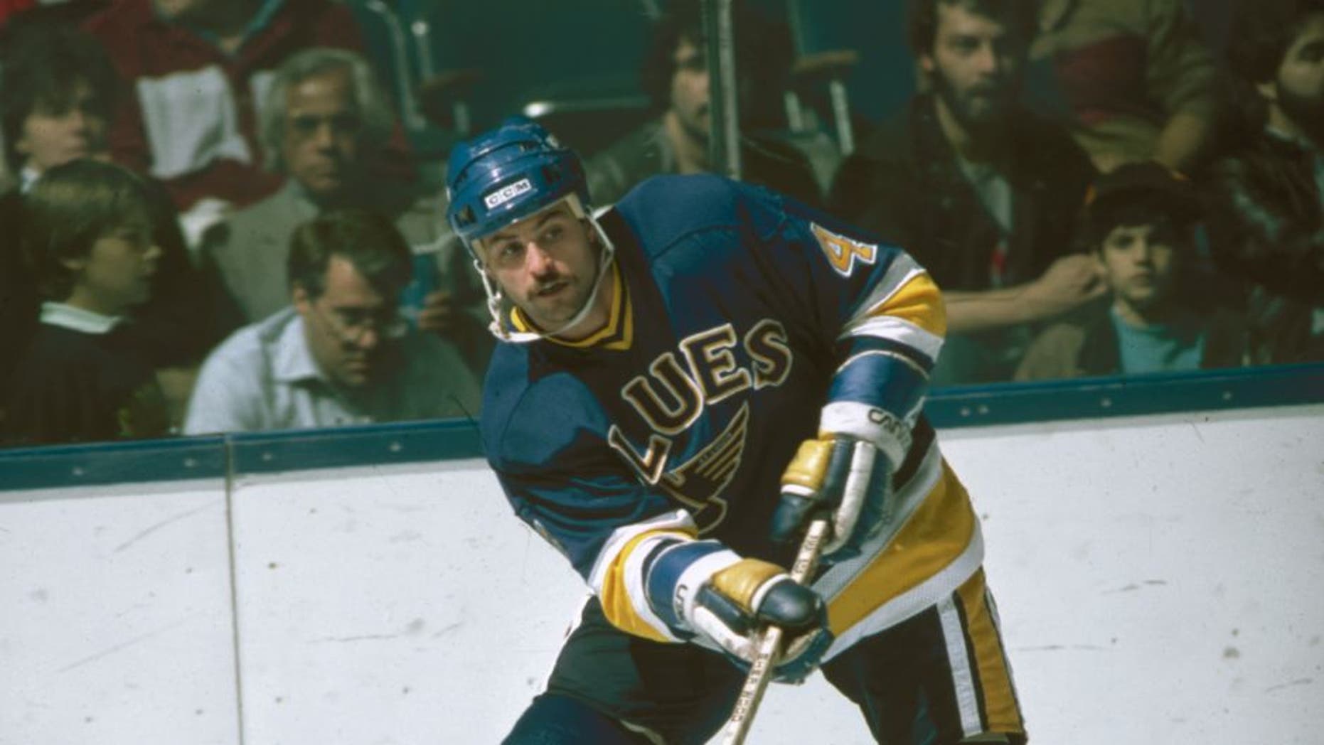 American ice hockey player Rik Wilson of the St. Louis Blues on the ice during a game, November 1984. (Photo by Bruce Bennett Studios/Getty Images)