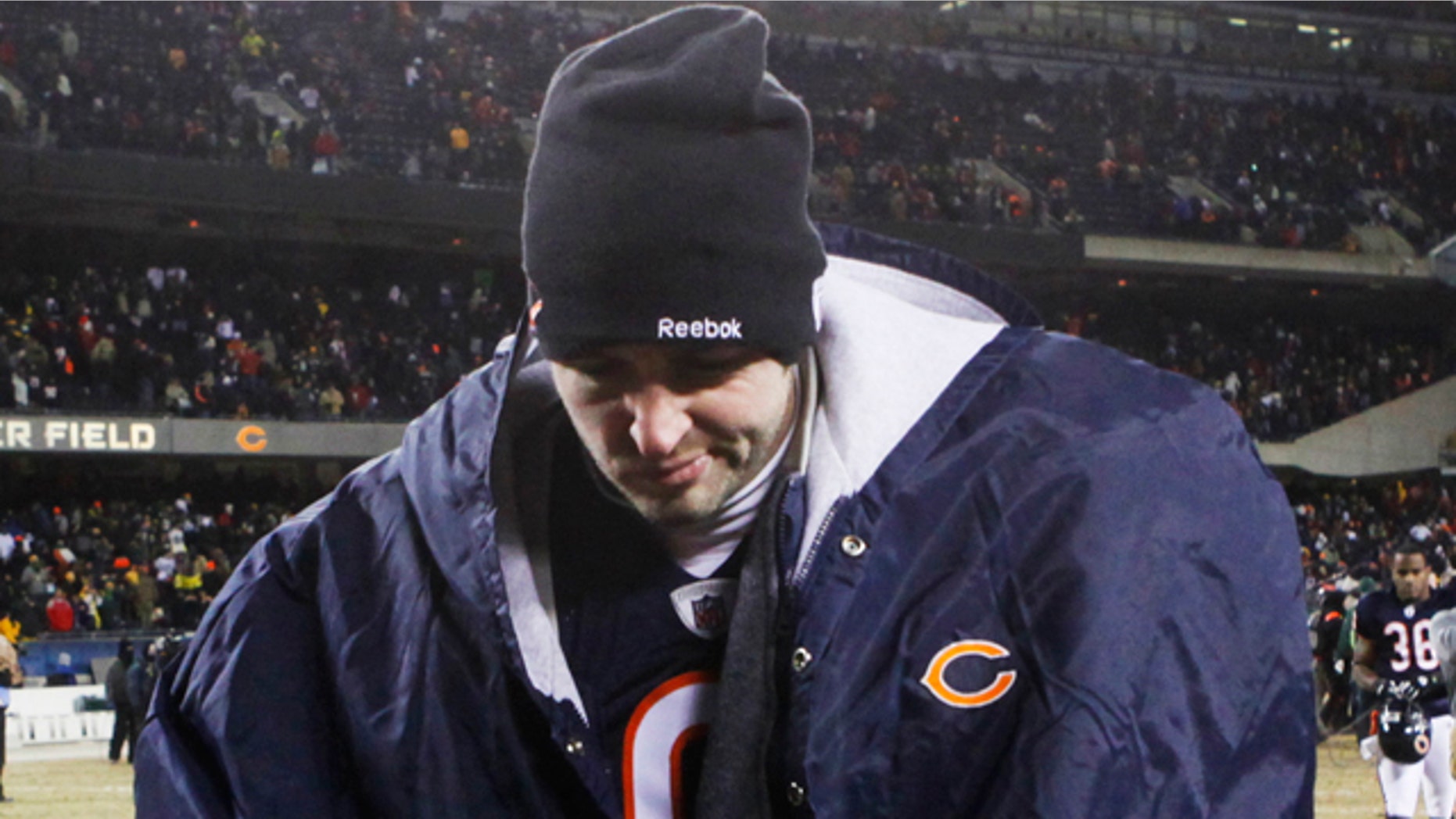 Jan. 23: Chicago Bears quarterback Jay Cutler walks off the field after the NFC Championship NFL football game against the Green Bay Packers in Chicago.