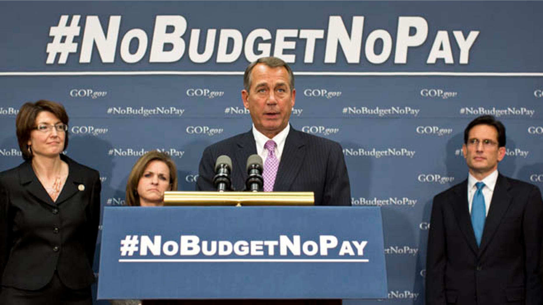 Jan. 22, 2013: Speaker of the House John Boehner, R-Ohio, and the House GOP leadership speak to reporters after a closed-door meeting on avoiding a potential debt crisis at the Capitol in Washington.