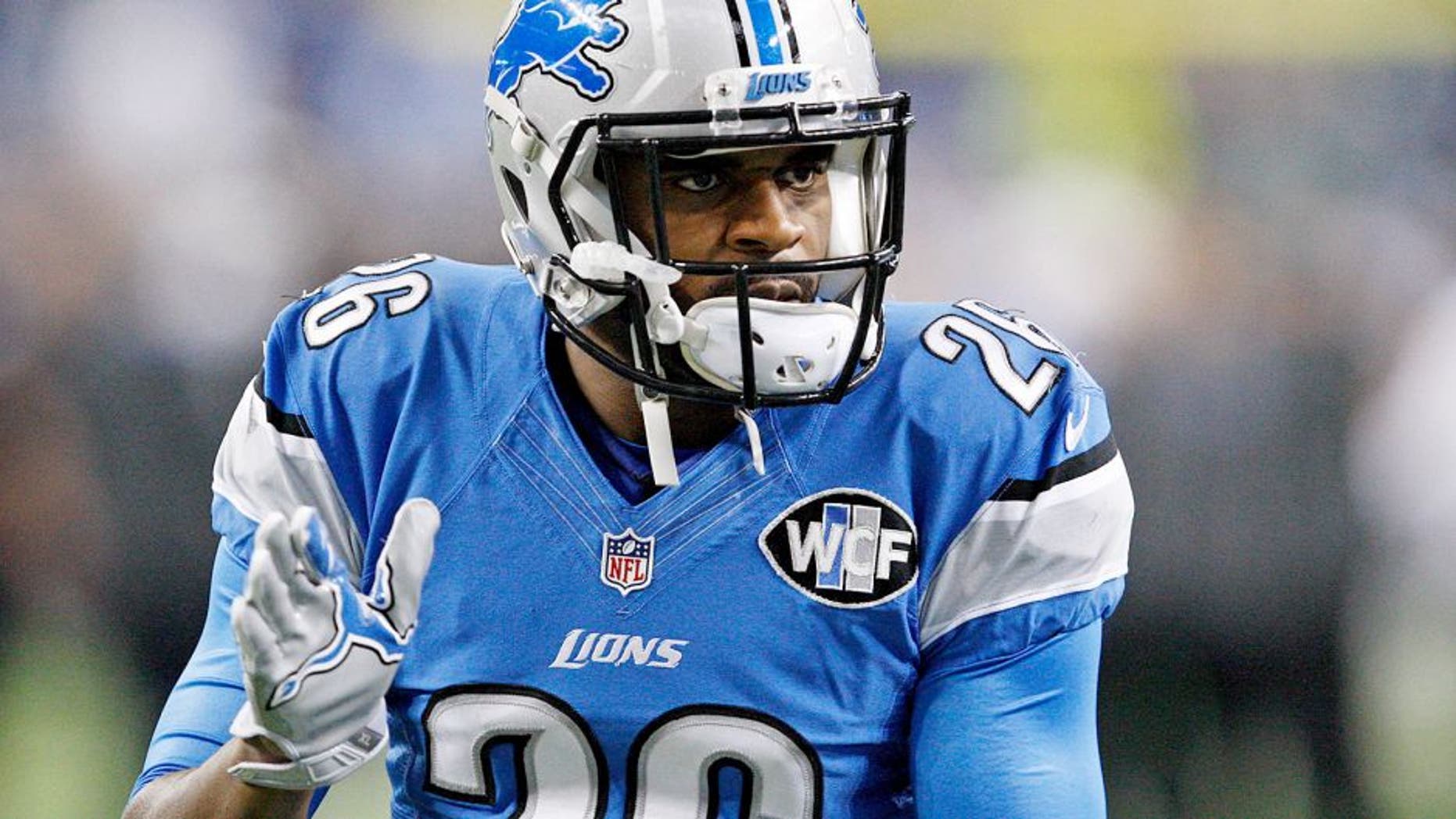 Nov 26, 2015; Detroit, MI, USA; Detroit Lions strong safety Don Carey (26) claps his hands before the NFL game against the Philadelphia Eagles on Thanksgiving at Ford Field. Mandatory Credit: Raj Mehta-USA TODAY Sports
