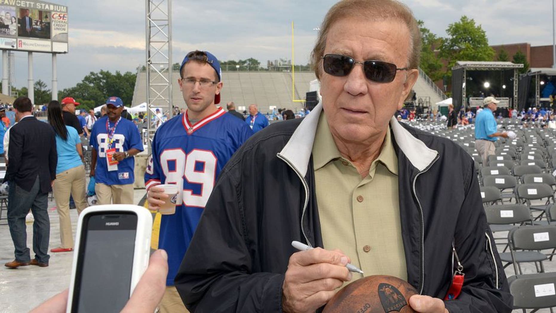 Aug 2, 2014; Canton, OH, USA; Los Angeles Raiders former coach Tom Flores at the 2014 Pro Football Hall of Fame Enshrinement at Fawcett Stadium. Mandatory Credit: Kirby Lee-USA TODAY Sports