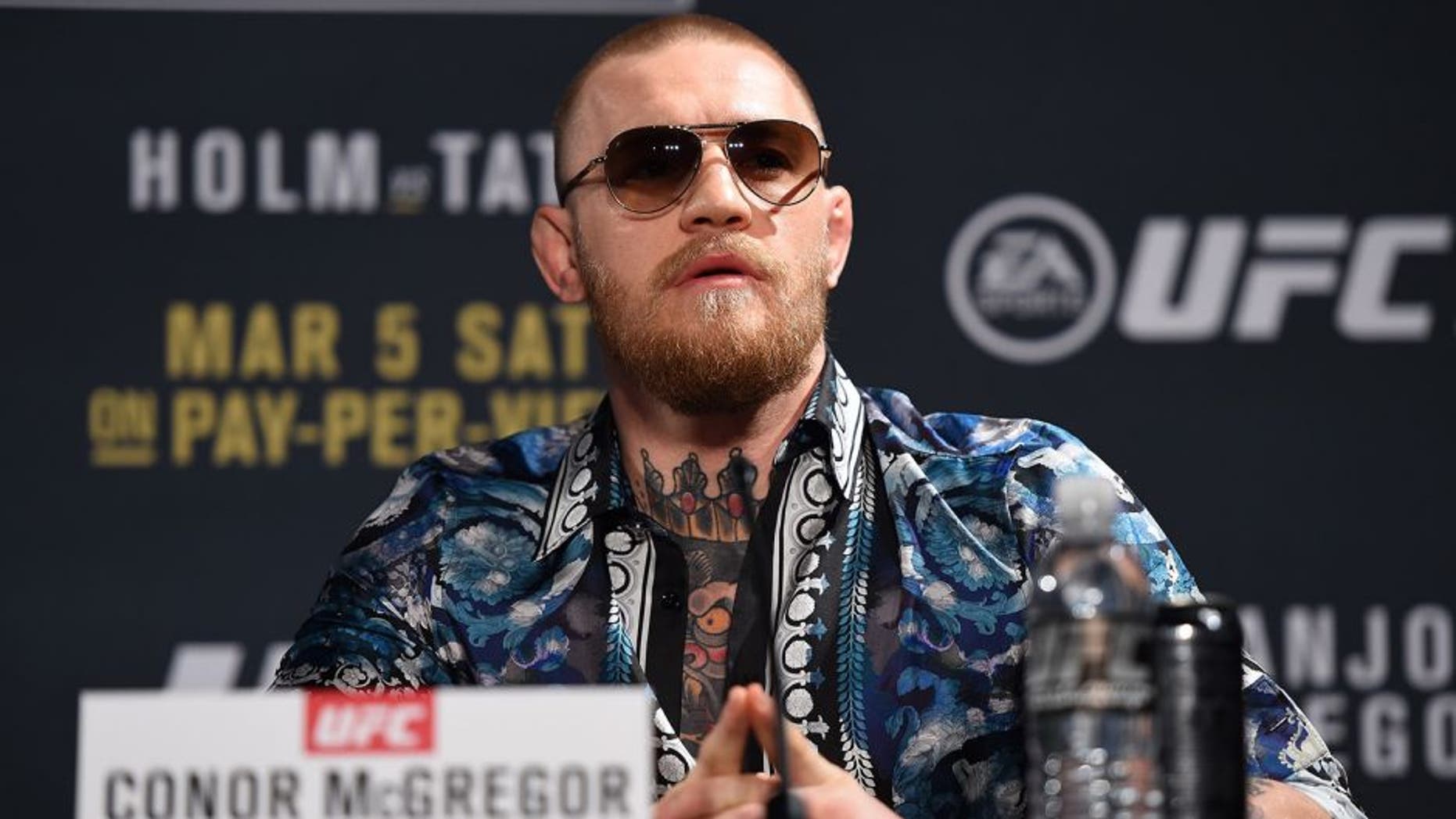 LAS VEGAS, NV - JANUARY 20: Conor McGregor of Ireland interacts with the media during the UFC 197 on-sale press conference event inside MGM Grand Hotel & Casino on January 20, 2016 in Las Vegas, Nevada. (Photo by Jeff Bottari/Zuffa LLC/Zuffa LLC via Getty Images)