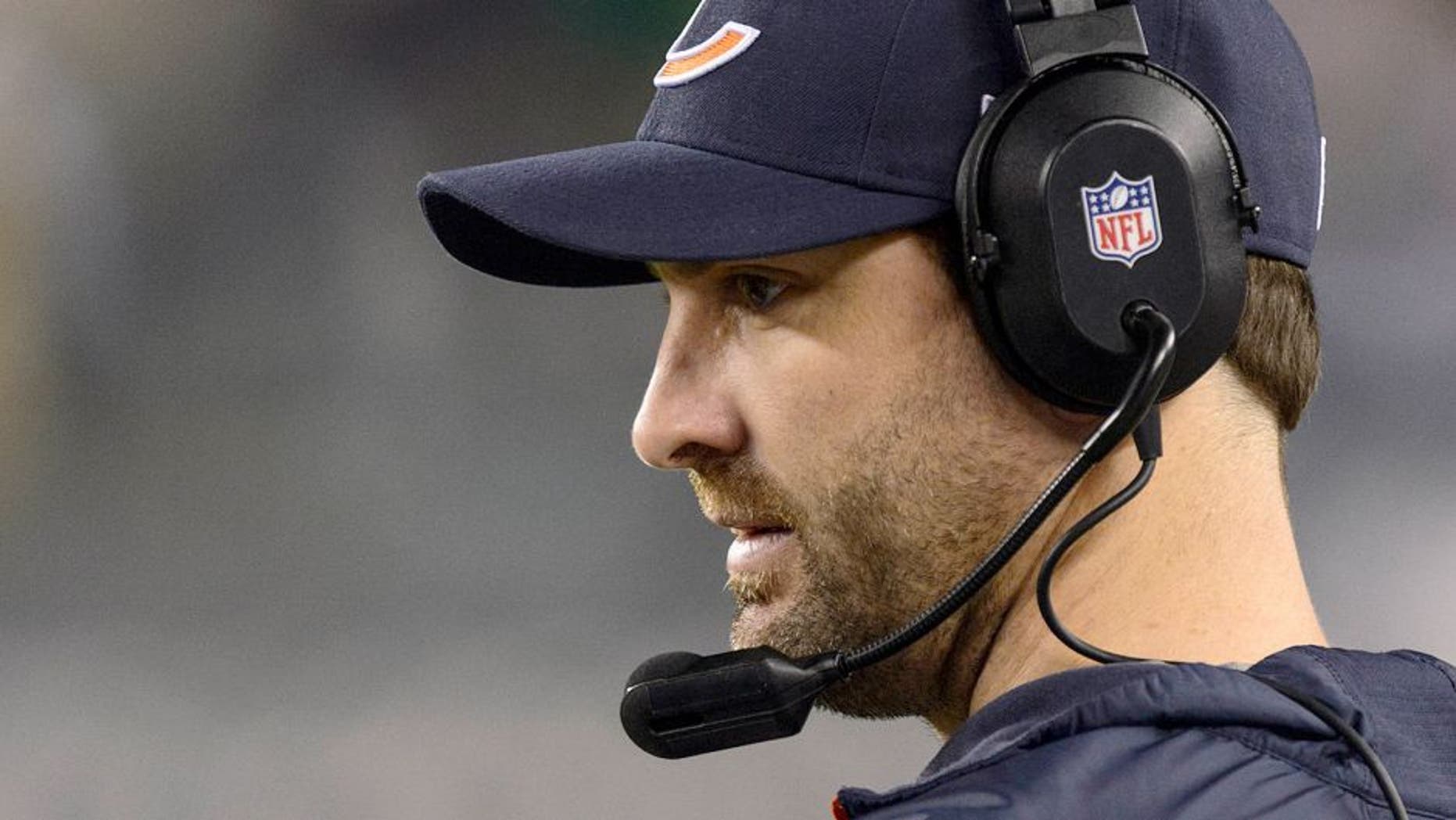 Dec 22, 2013; Philadelphia, PA, USA; Chicago Bears wide receivers coach Mike Groh along the sidelines during the second quarter against the Philadelphia Eagles at Lincoln Financial Field. The Eagles defeated the Bears 54-11. Mandatory Credit: Howard Smith-USA TODAY Sports
