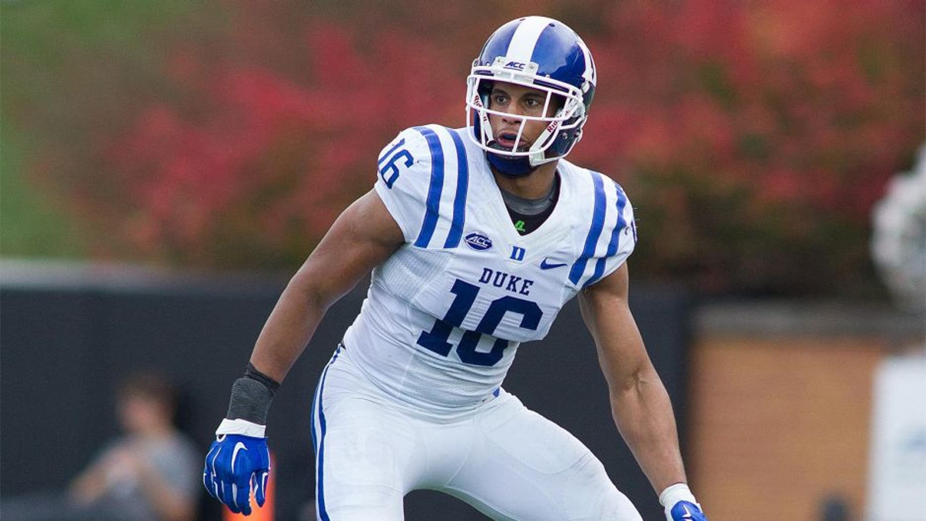 Nov 28, 2015; Winston-Salem, NC, USA; Duke Blue Devils safety Jeremy Cash (16) follows the ball during the second half against the Wake Forest Demon Deacons at BB&T Field. Duke defeated Wake Forest 27-21. Mandatory Credit: Jeremy Brevard-USA TODAY Sports