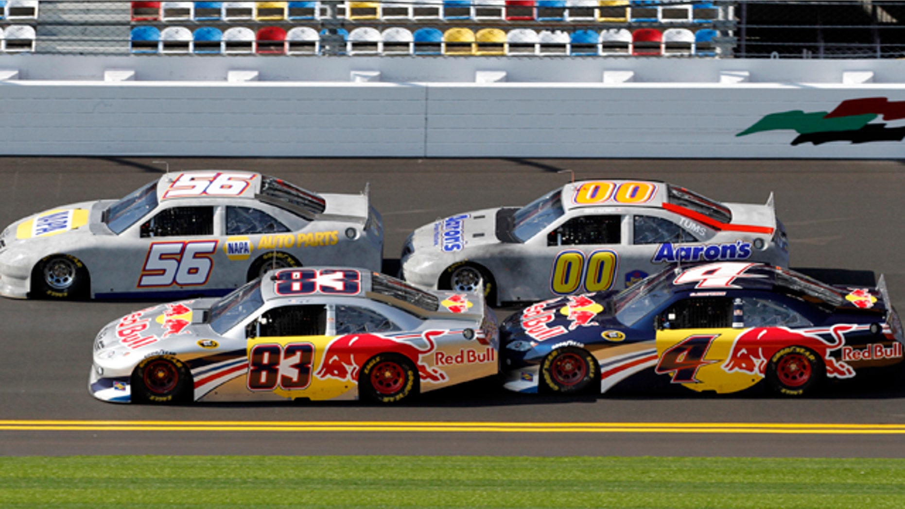 Jan. 20: NASCAR drivers Kasey Kahne (4), Brian Vickers (83), Martin Truex Jr. (56), and David Reutimann (00), participate in the afternoon bump-drafting session during auto racing testing at Daytona International Speedway in Daytona Beach, Fla.
