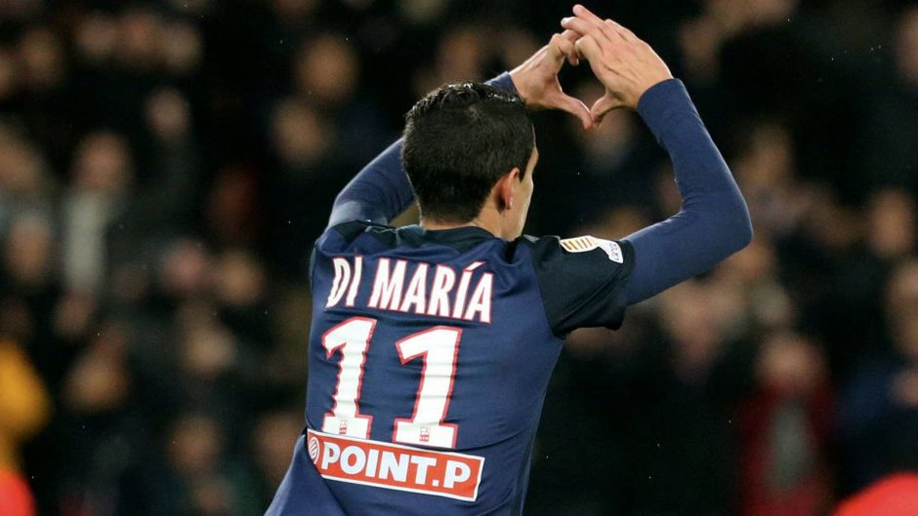 PARIS, FRANCE - JANUARY 27: Angel Di Maria of Paris Saint-Germain celebrate his goal during the French League Cup semi-final between Paris Saint-Germain and Toulouse FC at Parc Des Princes on january 27, 2016 in Paris, France. (Photo by Xavier Laine/Getty Images)