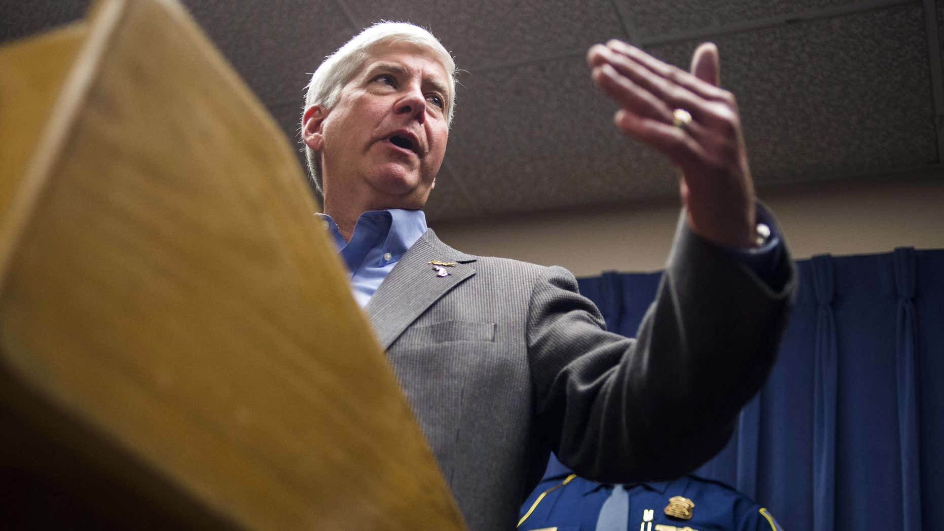 Jan. 27, 2016: Gov. Rick Snyder speaks about the Flint water crisis during a press conference on at City Hall in downtown, Flint, Mich.
