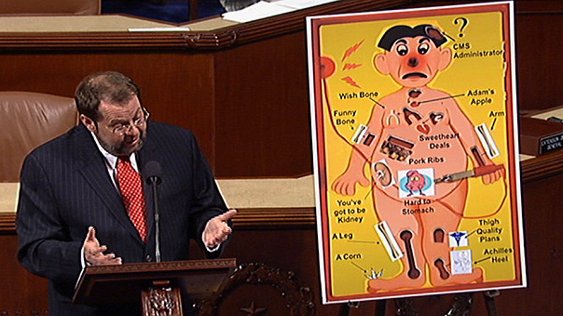 Jan. 28: Rep. Steven LaTourette, R-Ohio, uses a poster for illustration as he speaks on the floor of the House.
