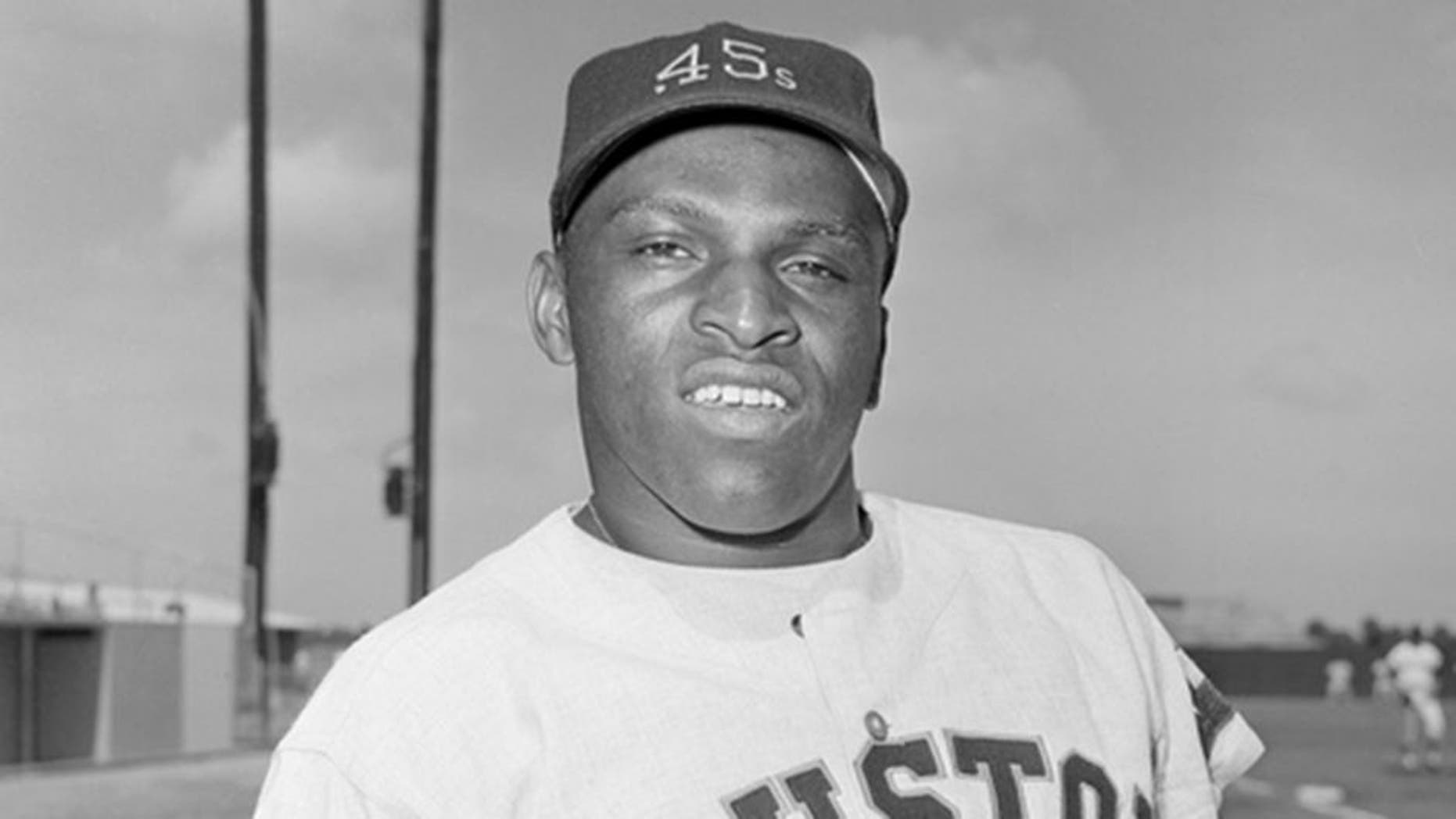 FILE - In this March 8, 1964, file photo, Walt Williams, outfielder for the the Houston Colt .45s poses. Williams, an outfielder who played for four major league teams in the 1960s and '70s and was best known for his nickname "No Neck," has husband died of a heart attack Saturday, Jan. 23, 2016, in Abilene,Texas, his wife, Ester, said. He was 72. (AP Photo/Jim Kerlin, File)