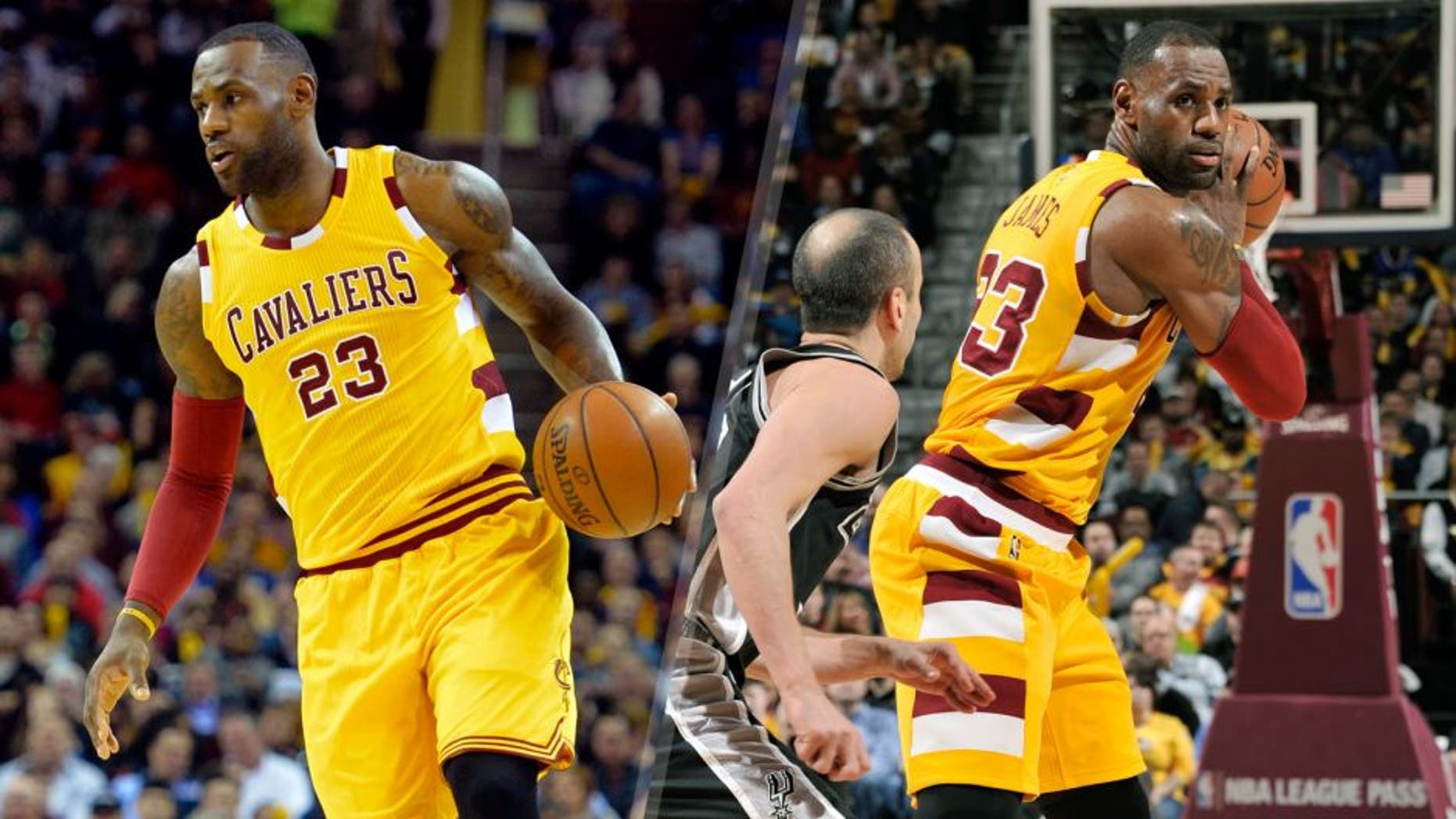 Jan 30, 2016; Cleveland, OH, USA; Cleveland Cavaliers forward LeBron James (23) dribbles against the San Antonio Spurs in the first quarter at Quicken Loans Arena. Mandatory Credit: David Richard-USA TODAY Sports LeBron James #23 of the Cleveland Cavaliers handles the ball against the San Antonio Spurs on January 30, 2016 at Quicken Loans Arena in Cleveland, Ohio. Mandatory Copyright Notice: Copyright 2016 NBAE (Photo by David Liam Kyle/NBAE via Getty Images)