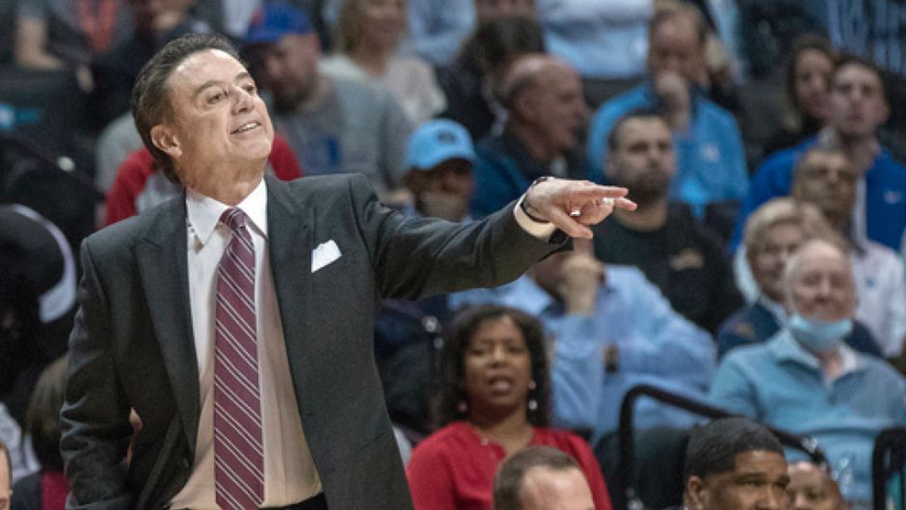 FILE - In this Thursday, March 9, 2017, file photo, Louisville head coach Rick Pitino directs his team during the first half of an NCAA college basketball game in the Atlantic Coast Conference tournament in New York. The last time Louisville played an NCAA Tournament game in Indianapolis, they advanced to the Final Four despite Kevin Ware's broken leg. This time, the stakes are equally high as the second-seeded Cardinals take on first-time entrant Jacksonville State. (AP Photo/Mary Altaffer, File)