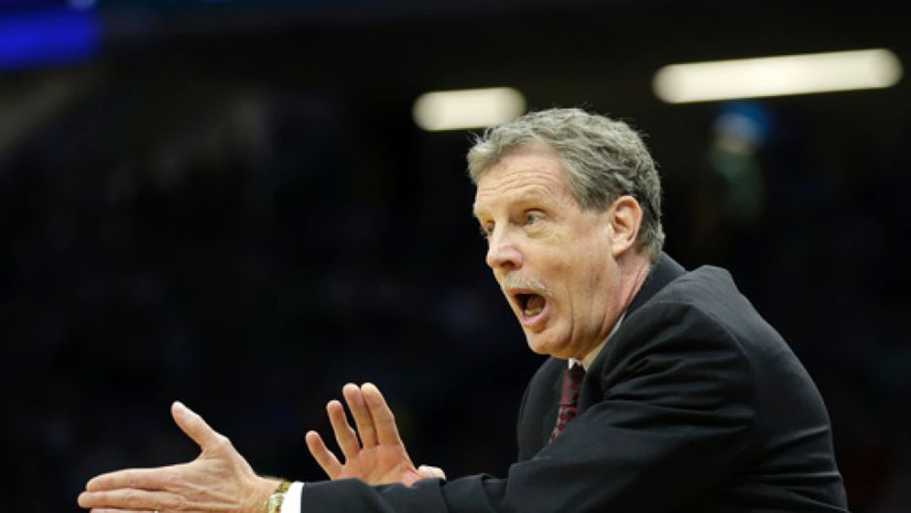 Iona head coach Tim Cluess calls out instructions to his team during the first half of a first-round game in the men's NCAA college basketball tournament game against Oregon in Sacramento, Calif. Friday, March 17, 2017. (AP Photo/Rich Pedroncelli)