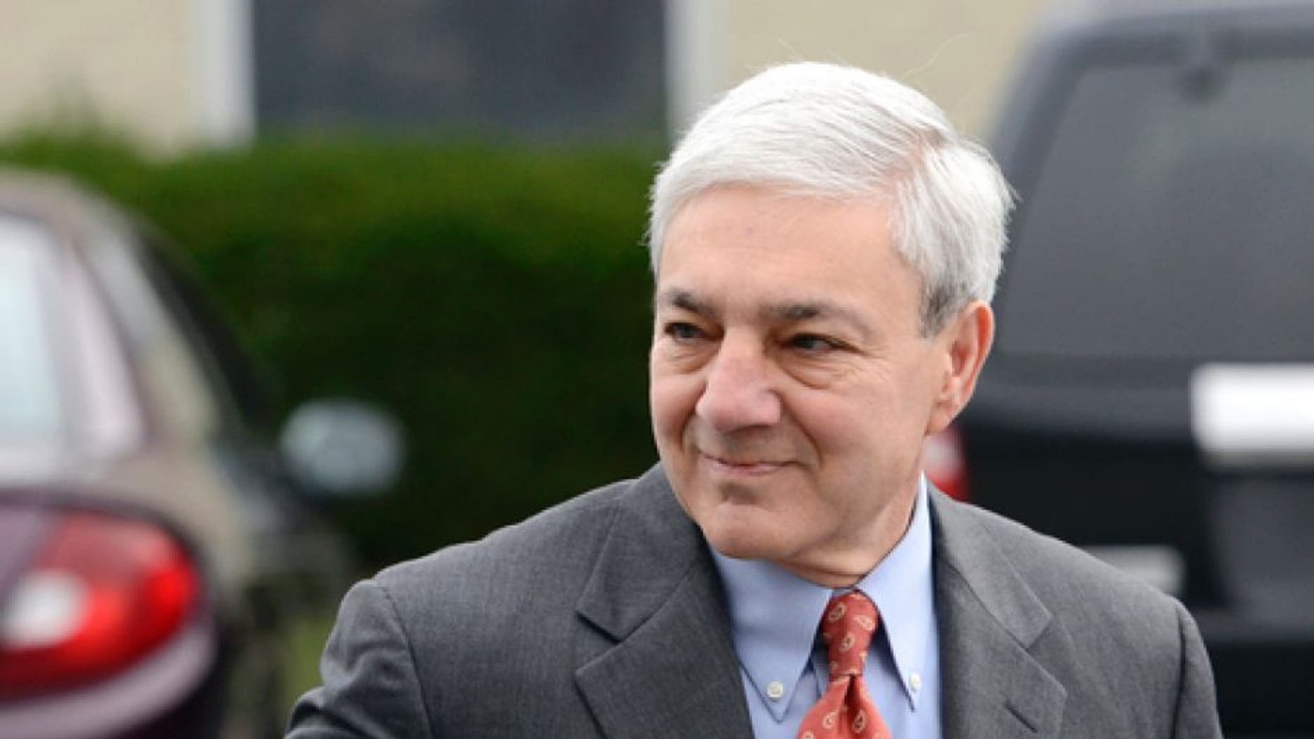 FILE - In this Nov. 7, 2012, file photo, Former Penn State president Graham Spanier arrives before entering a judge's office in Harrisburg, Pa. Spanier initiated a libel and defamation case Thursday, July 11, 2013, against Louis Freeh, the former FBI director who a year ago produced a report for the school that was highly critical of Spanier's role in the child sex abuse scandal involving longtime assistant football coach Jerry Sandusky. (AP Photo/Jason Minick, File)