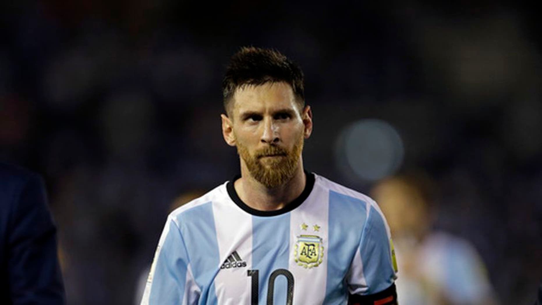 Argentinas Lionel Messi leaves the pitch after a 2018 Russia World Cup qualifying soccer match between Argentina and Chile at the Monumental stadium in Buenos Aires, Argentina, Thursday March 23, 2017. Argentina won the match 1-0. (AP Photo/Victor R. Caivano)