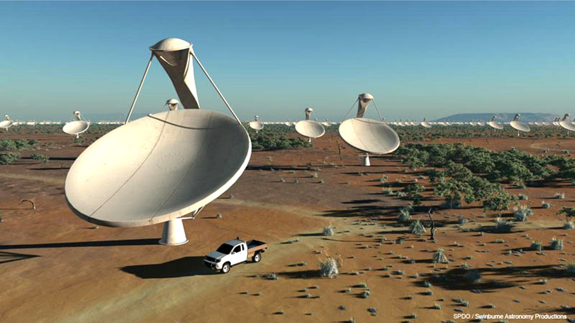 An artist's interpretation of the Square-Kilometer Array, a huge radio telescope currently under development in Australia.