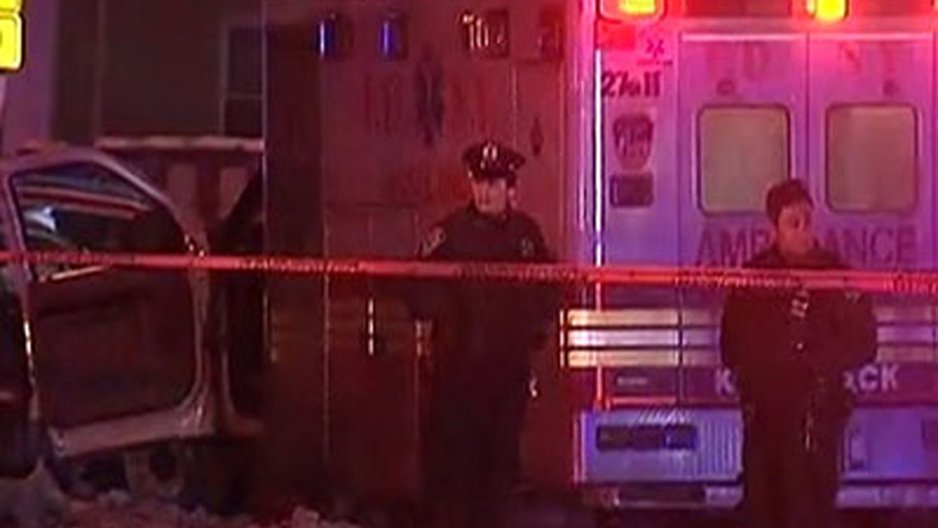 This still image taken from video shows police at the scene where Yadira Arroyo, 44, an emergency medical technician has died after she was run over by a stolen ambulance, Thursday, March 16, 2017, in the Bronx borough of New York. (WNYW FOX 5 NY via AP)