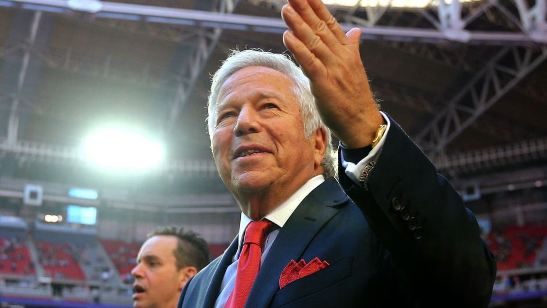 New England Patriots owner Robert Kraft walks on the field prior to Super Bowl XLIX at University of Phoenix Stadium on Feb. 1, 2015 in Glendale, Arizona. (Photo by Elsa/Getty Images)