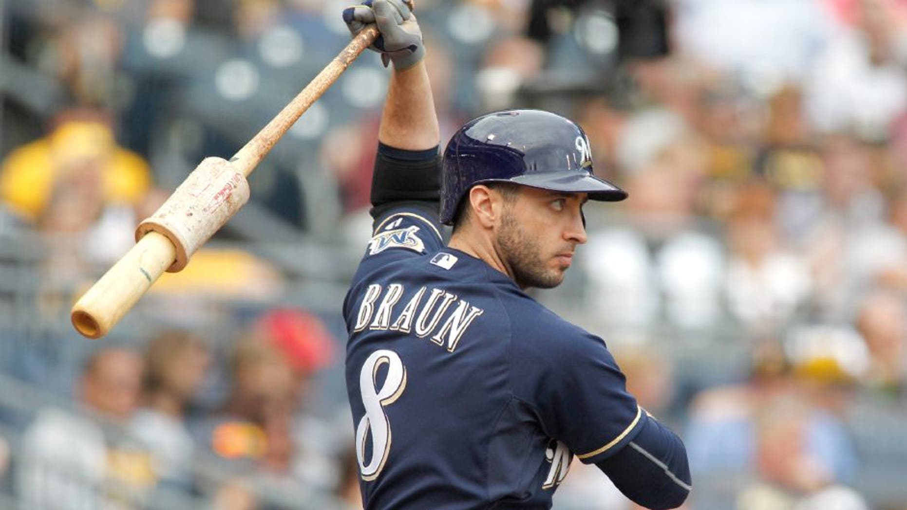 PITTSBURGH, PA - SEPTEM BER 13: Ryan Braun #8 of the Milwaukee Brewers in action during the game against the Pittsburgh Pirates at PNC Park on September 13, 2015 in Pittsburgh, Pennsylvania. (Photo by Justin K. Aller/Getty Images)