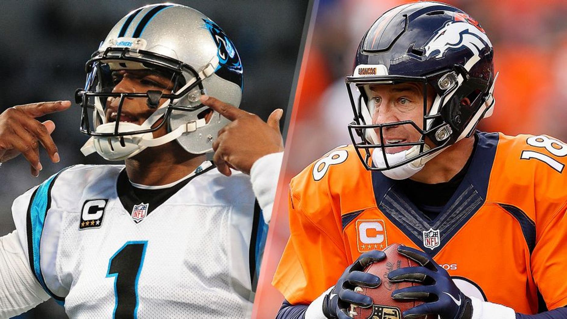 Cam Newton #1 of the Carolina Panthers warms up before the NFC Championship Game against the Arizona Cardinals at Bank Of America Stadium on January 24, 2016 in Charlotte, North Carolina. (Photo by Scott Cunningham/Getty Images) Quarterback Peyton Manning #18 of the Denver Broncos looks to pass during the AFC Championship game against the New England Patriots at Sports Authority Field at Mile High on January 24, 2016 in Denver, Colorado. The Broncos defeated the Patriots 20-18. (Photo by Christian Petersen/Getty Images)