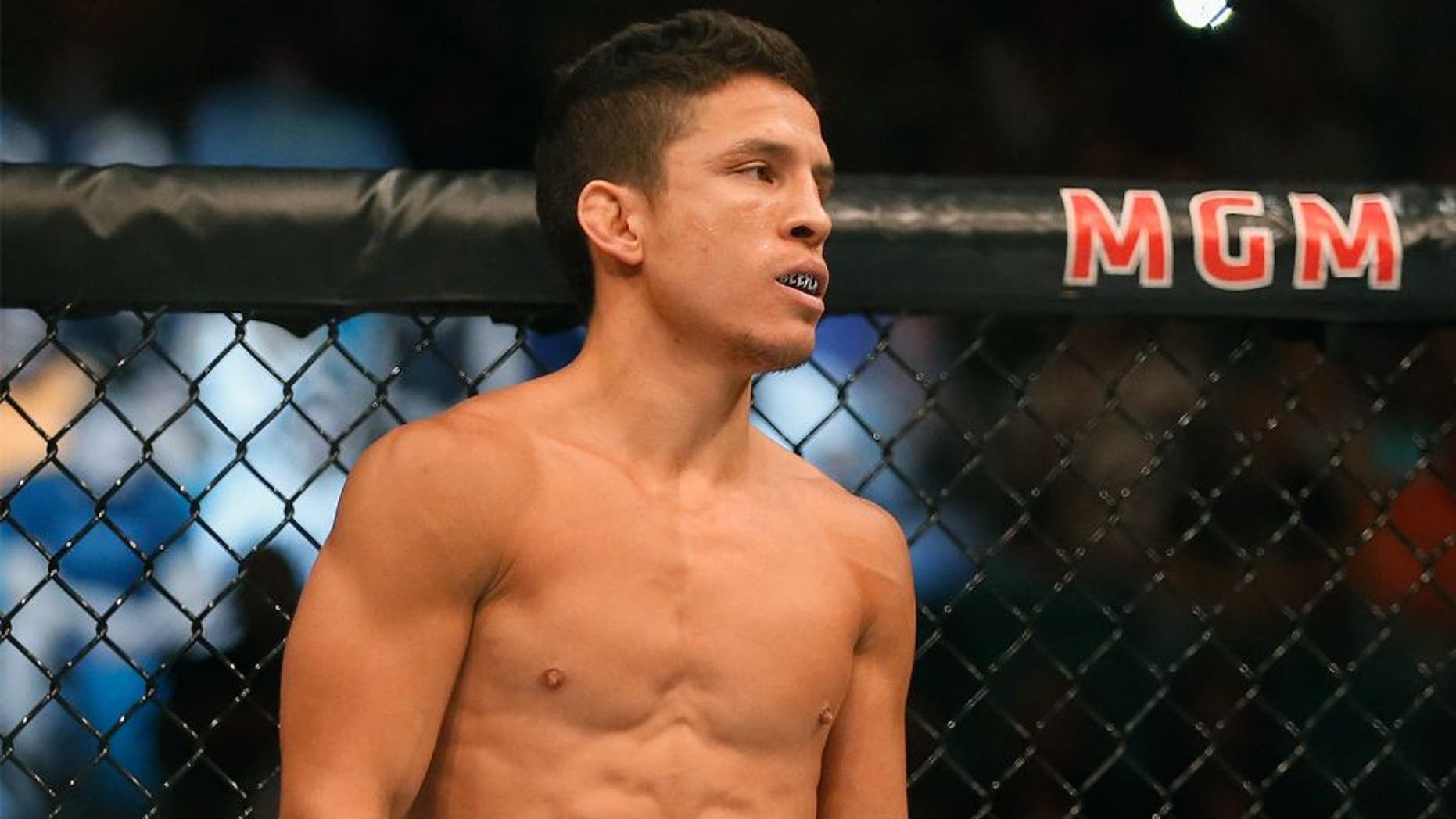 LAS VEGAS, NV - MAY 23: Joseph Benavidez awaits the start of round two in his flyweight bout during the UFC 187 event at the MGM Grand Garden Arena on May 23, 2015 in Las Vegas, Nevada. (Photo by Christian Petersen/Zuffa LLC/Zuffa LLC via Getty Images)