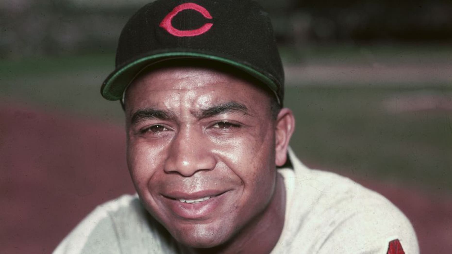 circa 1955: Portrait of Larry Doby, the first African-American player in the American League, wearing his Cleveland Indians uniform. Doby played outfield for the Indians from 1947-1959. (Photo by Hulton Archive/Getty Images)