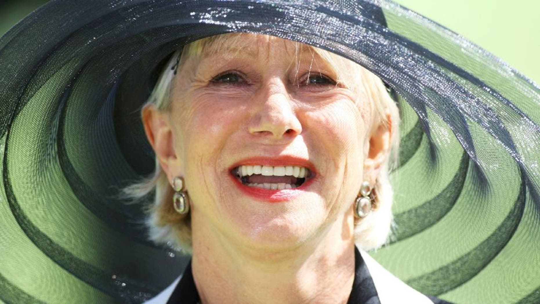 ASCOT, UNITED KINGDOM - JUNE 19: Dame Helen Mirren laughs in the Parade Ring during Ladies Day on June 19, 2008 in Ascot, England. (Photo by Chris Jackson/Getty Images)