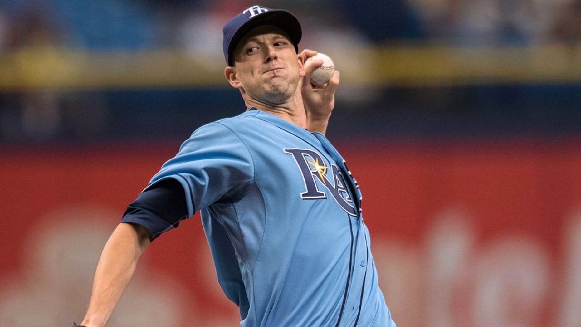 Sep 13, 2015; St. Petersburg, FL, USA; Tampa Bay Rays starting pitcher Drew Smyly (33) delivers a pitch in the first inning against the Boston Red Sox at Tropicana Field. Mandatory Credit: Jeff Griffith-USA TODAY Sports