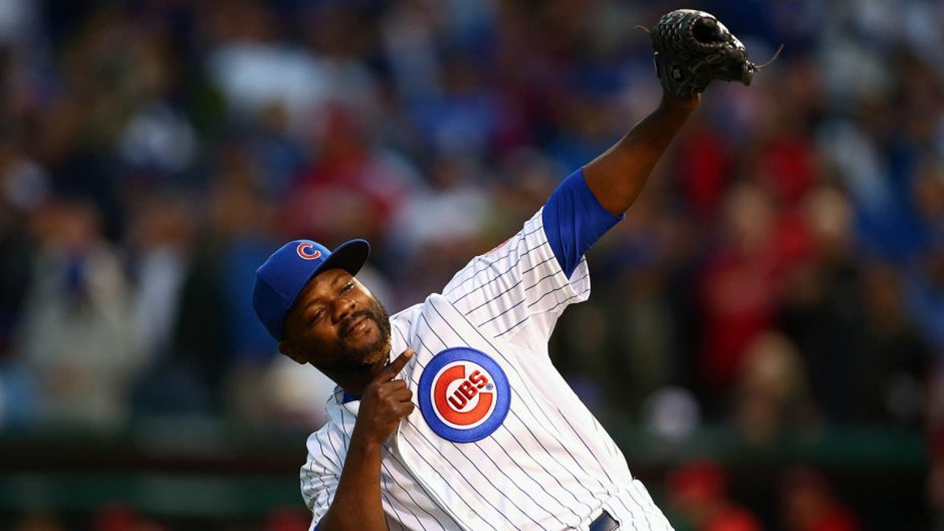October 13, 2015; Chicago, IL, USA; Chicago Cubs relief pitcher Fernando Rodney (57) reacts after he is relieved in the seventh inning against St. Louis Cardinals in game four of the NLDS at Wrigley Field. Mandatory Credit: Jerry Lai-USA TODAY Sports