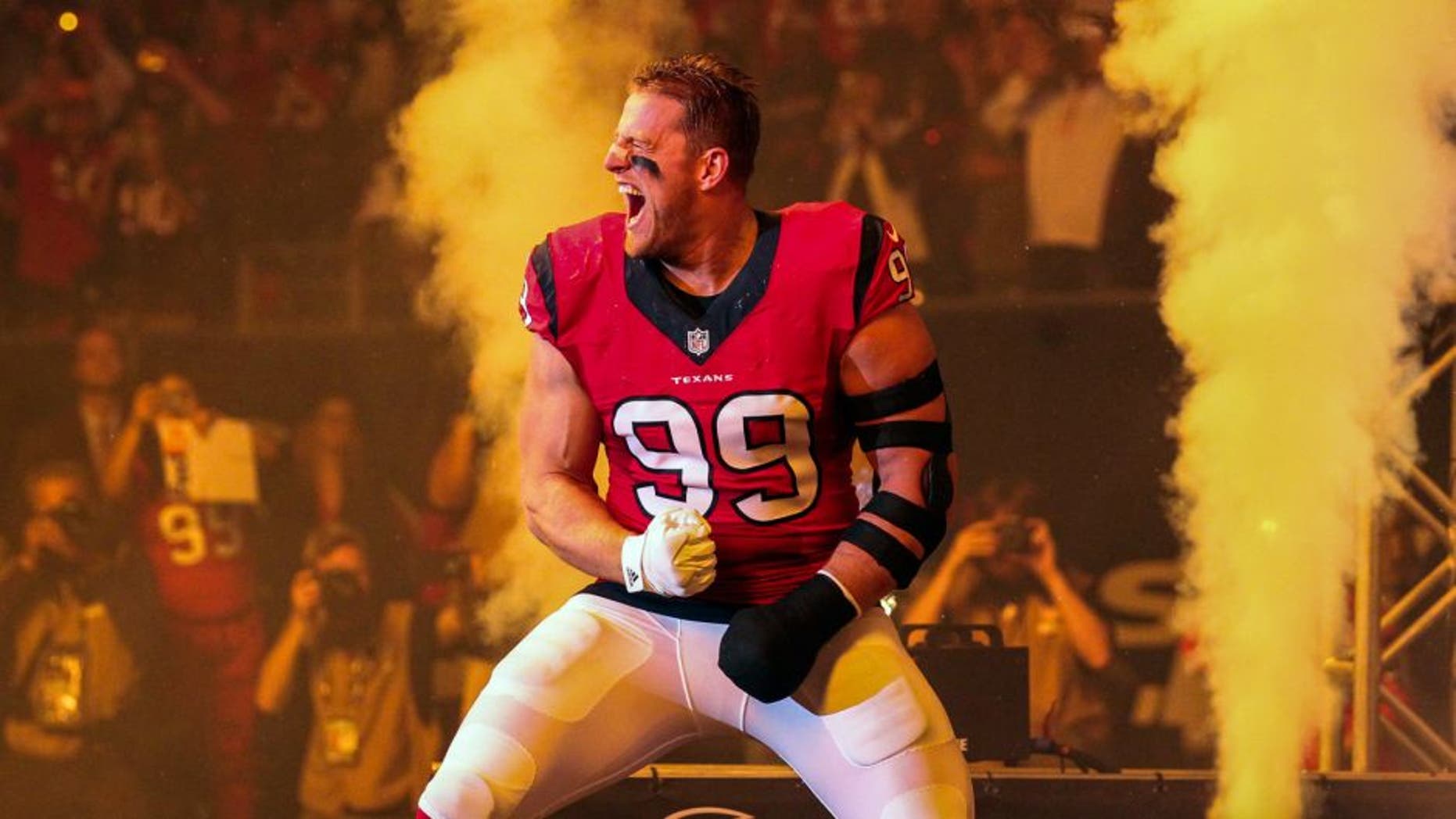 Dec 13, 2015; Houston, TX, USA; Houston Texans defensive end J.J. Watt (99) walks onto the field before a game against the New England Patriots at NRG Stadium. The Patriots defeated the Texans 27-6. Mandatory Credit: Troy Taormina-USA TODAY Sports