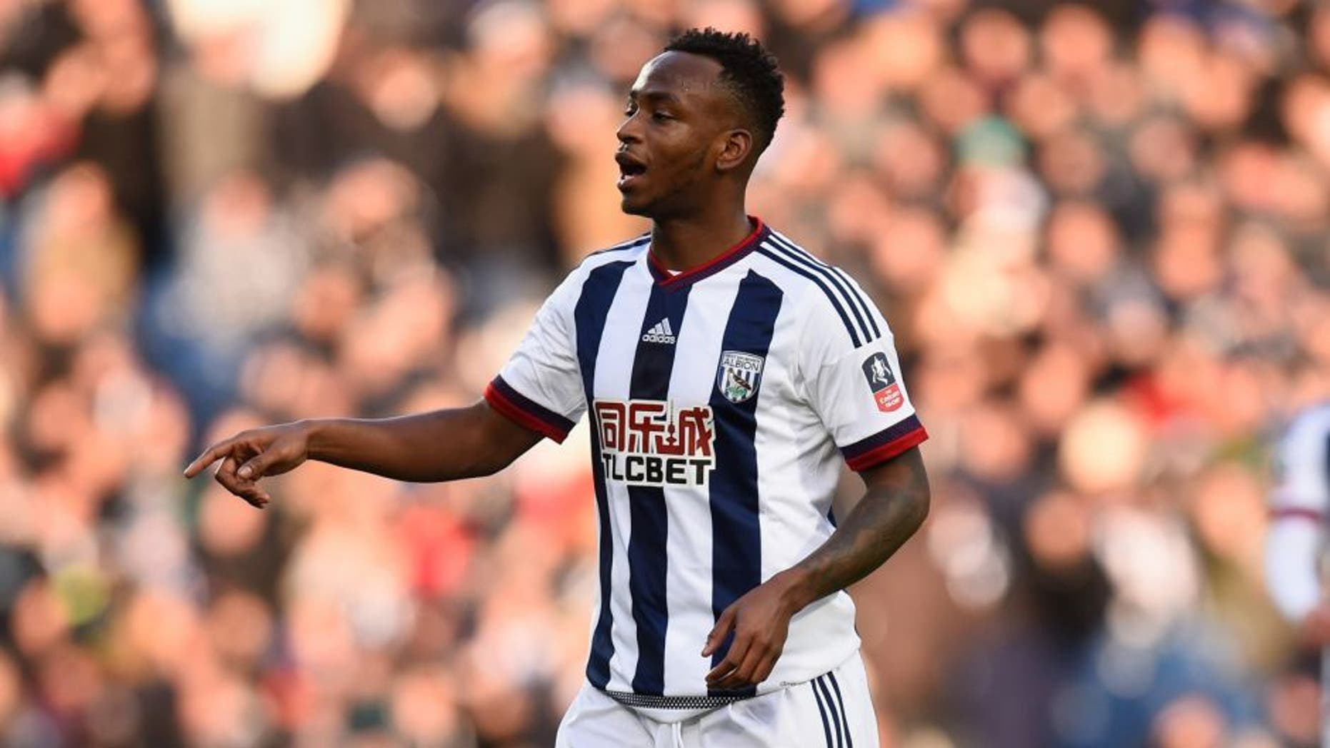 WEST BROMWICH, ENGLAND - JANUARY 30: Saido Berahino of West Bromwich Albion reacts during The Emirates FA Cup Fourth Round match between West Bromwich Albion and Peterborough United at The Hawthorns on January 30, 2016 in West Bromwich, England. (Photo by Stu Forster/Getty Images)