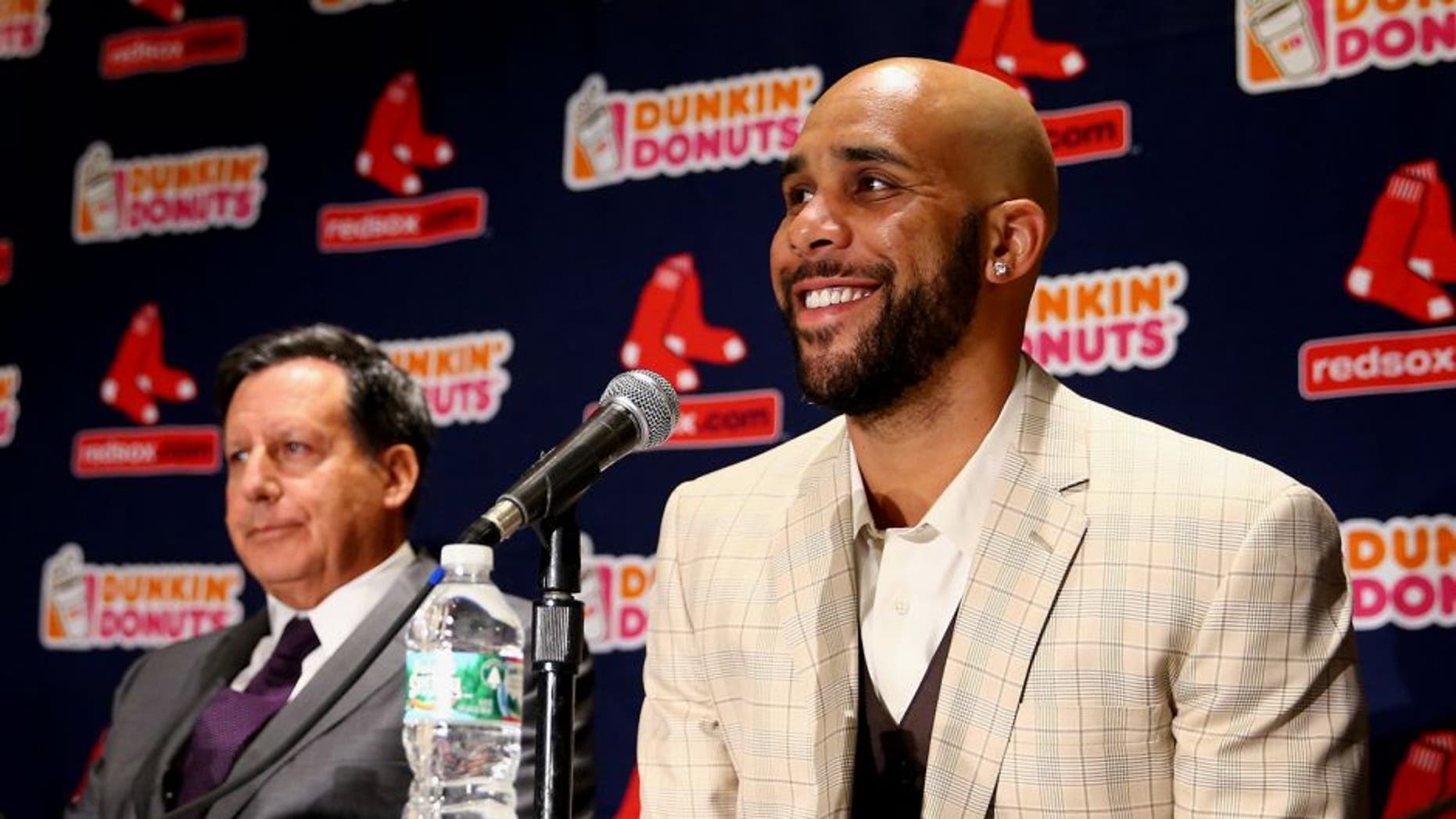 BOSTON, MA - DECEMBER 04: David Price addresses the media during his introductory press conference at Fenway Park on December 4, 2015 in Boston, Massachusetts. (Photo by Maddie Meyer/Getty Images)