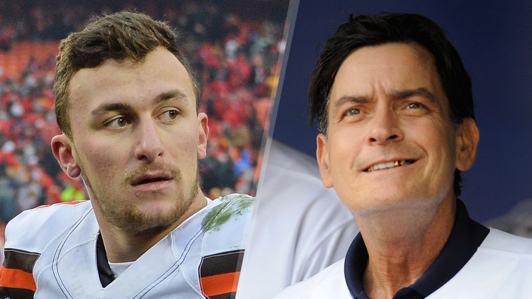 Quarterback Johnny Manziel #2 of the Cleveland Browns walks off the field, after losing to the Kansas City Chiefs on December 27, 2015 at Arrowhead Stadium in Kansas City, Missouri. (Photo by Peter G. Aiken/Getty Images) Actor Charlie Sheen takes part in an on field ceremony prior to MLB game action between the Chicago White Sox and the Toronto Blue Jays August 14, 2012 at Rogers Centre in Toronto, Ontario, Canada. (Photo by Brad White/Getty Images)
