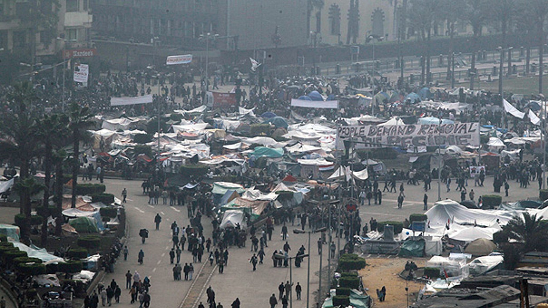 Feb. 7: Egyptian anti-government demonstrators gather in Tahrir Square, Cairo.