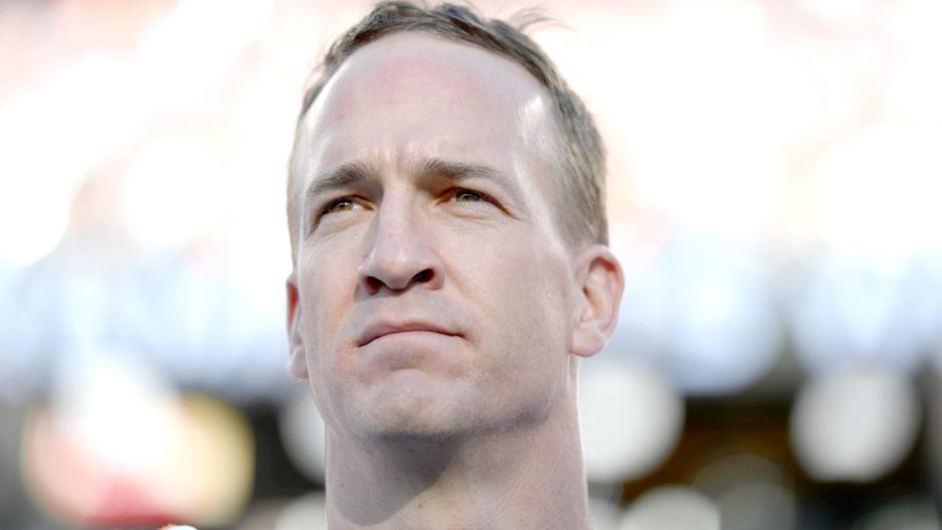 SANTA CLARA, CA - FEBRUARY 07: Peyton Manning (18) of the Denver Broncos during the national anthem before the start of the game. The Denver Broncos played the Carolina Panthers in Super Bowl 50 at Levi's Stadium in Santa Clara, Calif. on February 7, 2016. (Photo by AAron Ontiveroz/The Denver Post via Getty Images)