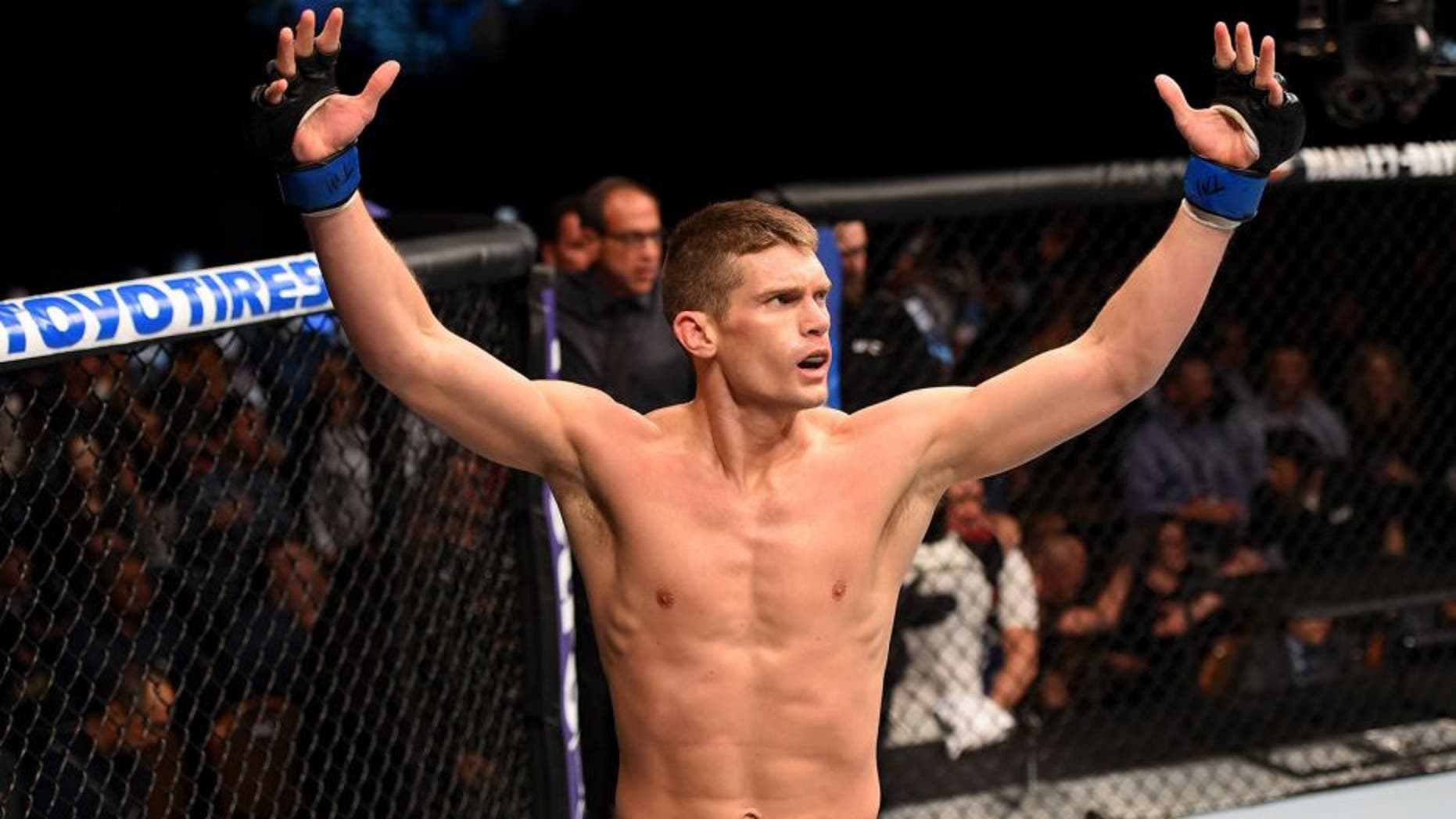 LAS VEGAS, NV - FEBRUARY 06: Stephen Thompson celebrates after defeating Johny Hendricks in their welterweight fight during the UFC Fight Night event at MGM Grand Garden Arena on February 6, 2016 in Las Vegas, Nevada. (Photo by Josh Hedges/Zuffa LLC/Zuffa LLC via Getty Images)