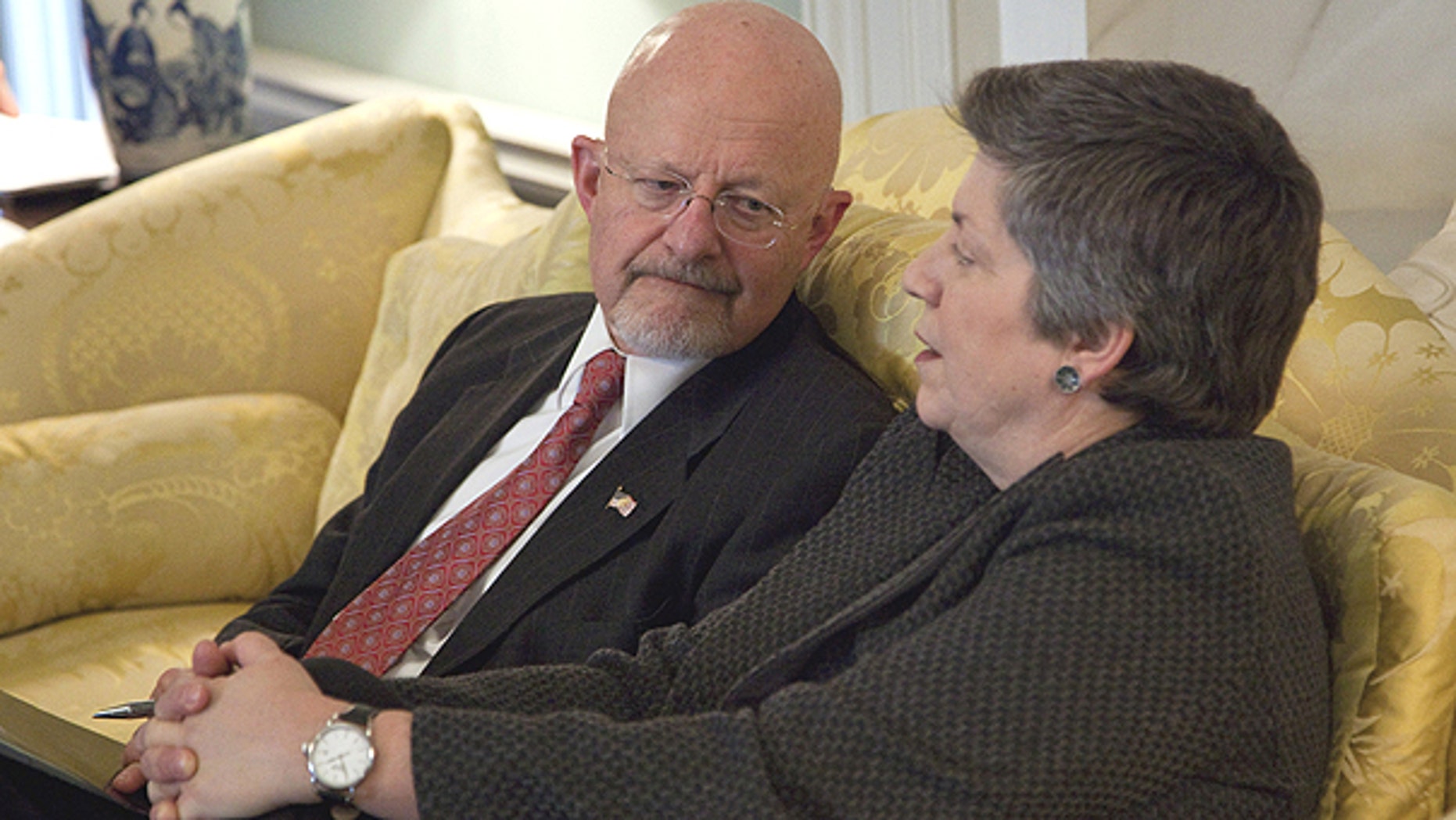 Feb. 1: Directory of National Intelligence James Clapper, left, talks with Homeland Security Secretary Janet Napolitano at the State Department in Washington before a meeting of the President's Interagency Task Force on human trafficking.