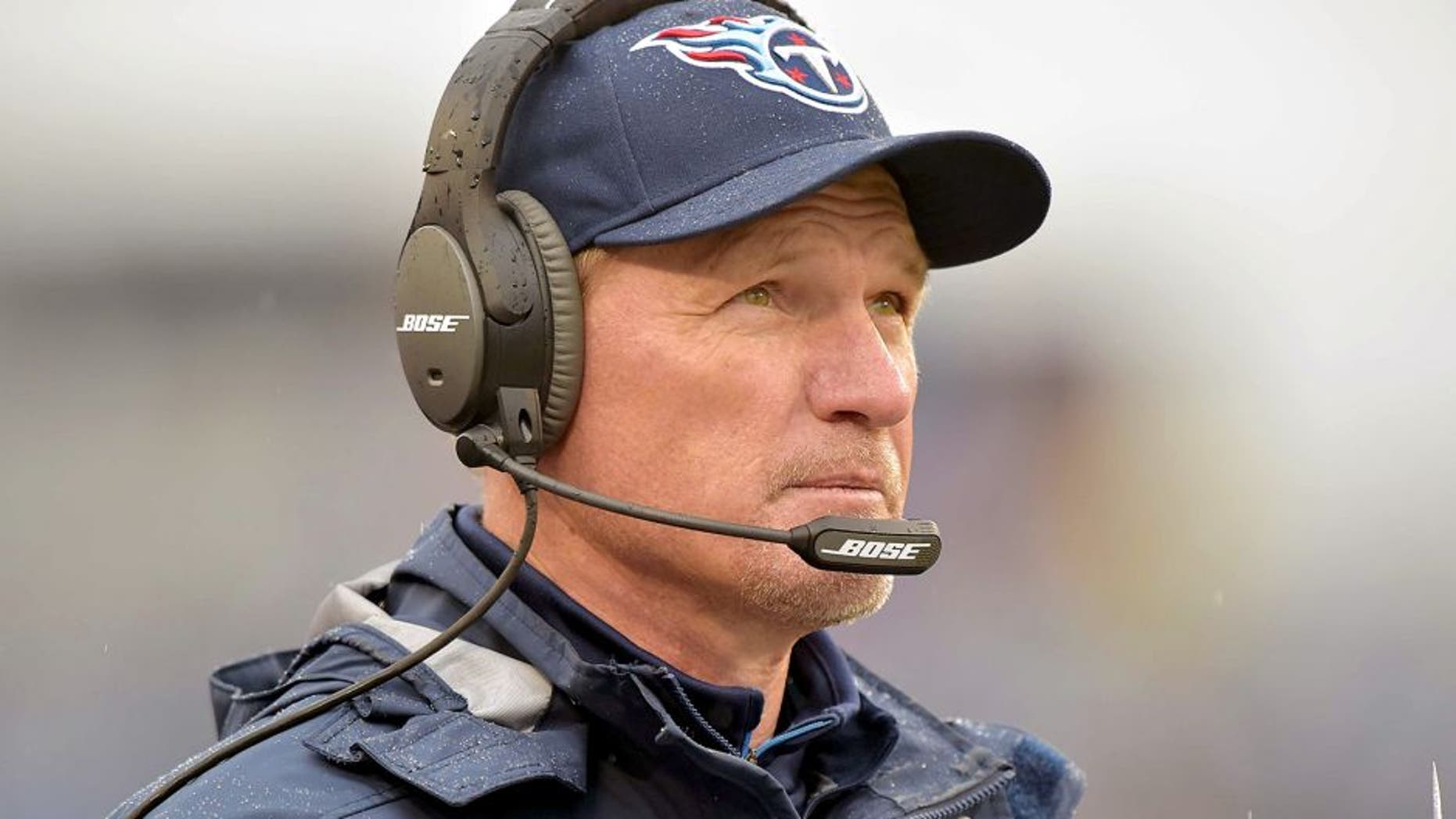 Dec 28, 2014; Nashville, TN, USA; Tennessee Titans head coach Ken Whisenhunt watches his team play against the Indianapolis Colts during the second half at LP Field. The Colts beat the Titans 27-10. Mandatory Credit: Don McPeak-USA TODAY Sports