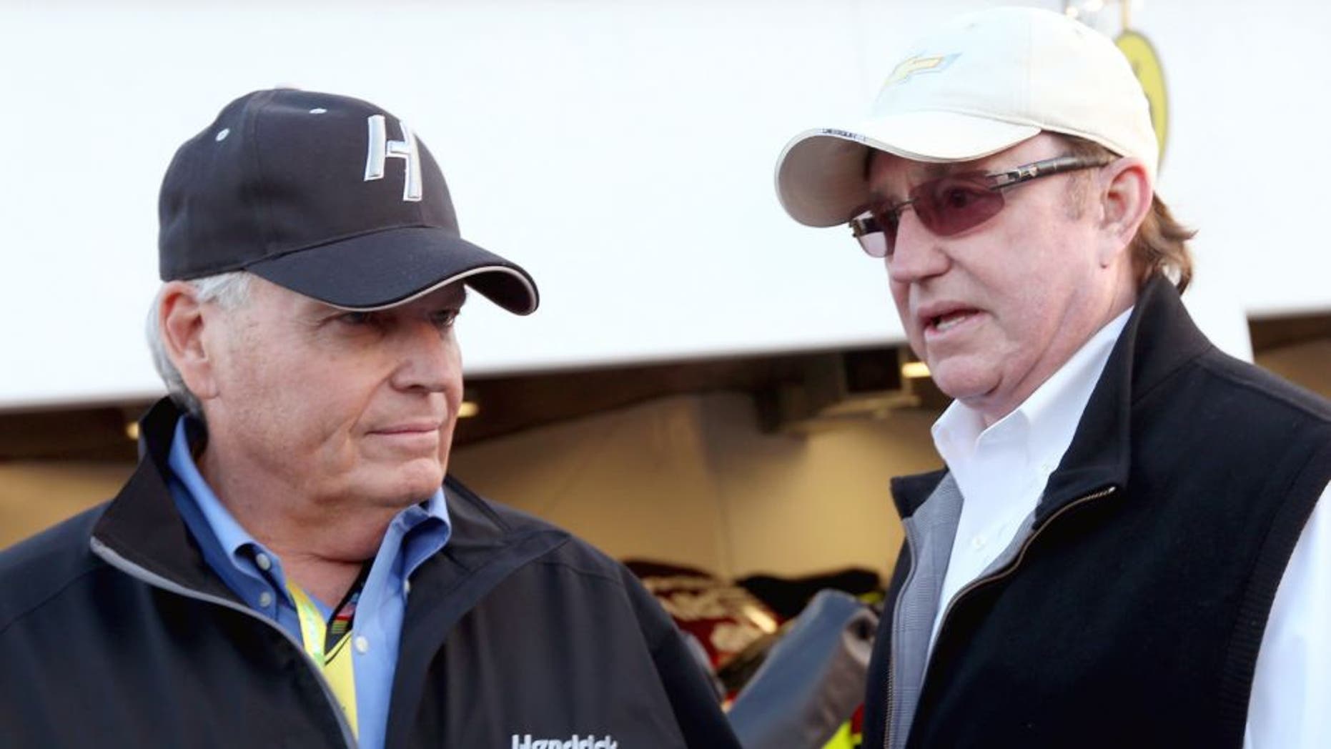 Team owners Rick Hendrick and Richard Childress during practice for the NASCAR Sprint Cup Series Sprint Unlimited at Daytona International Speedway on February 15, 2013 in Daytona Beach, Florida. (Photo by Tom Pennington/NASCAR via Getty Images)