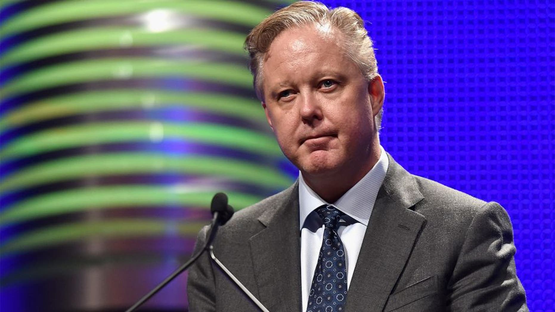LAS VEGAS, NV - DECEMBER 03: CEO and Chairman of NASCAR Brian France speaks onstage during the 2015 NASCAR NMPA Myers Brothers Awards Luncheon at Encore Las Vegas on December 3, 2015 in Las Vegas, Nevada. (Photo by David Becker/NASCAR via Getty Images)