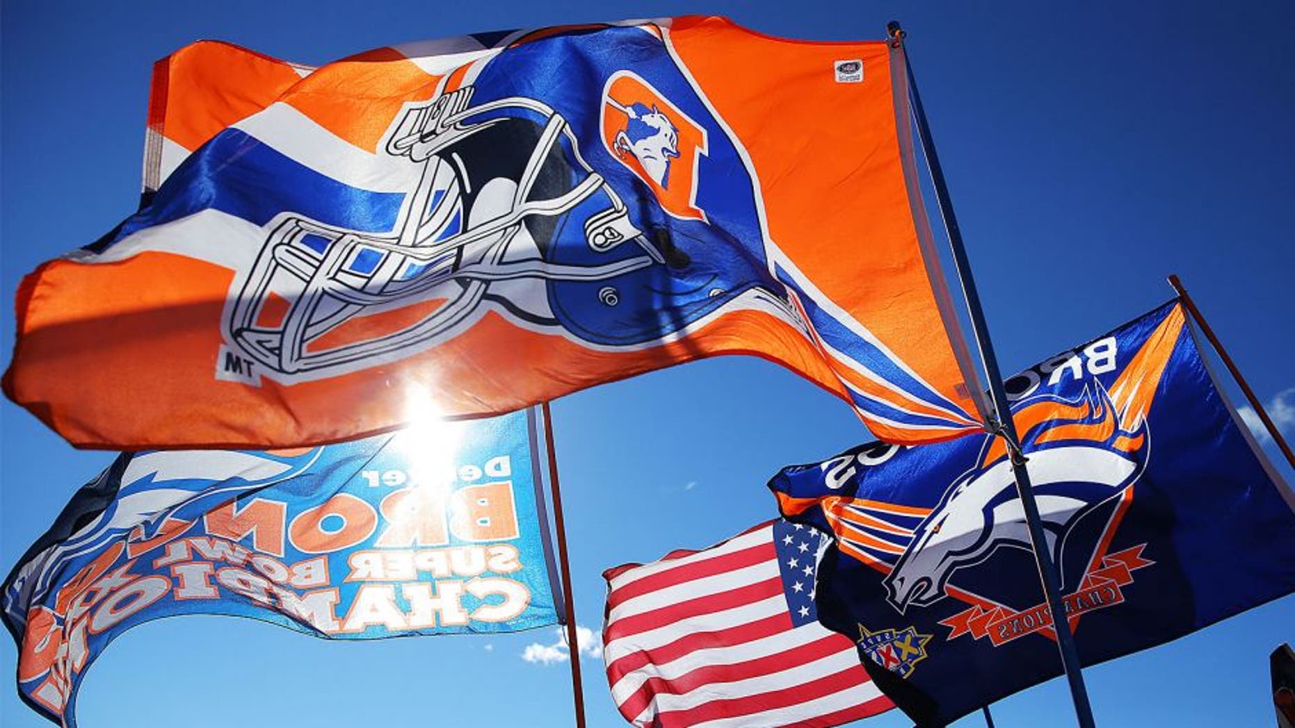 DENVER, CO - JANUARY 12: Denver Broncos flags are displayed prior to the AFC Divisional Playoff Game between the Denver Broncos and the San Diego Chargers at Sports Authority Field at Mile High on January 12, 2014 in Denver, Colorado. (Photo by Justin Edmonds/Getty Images)