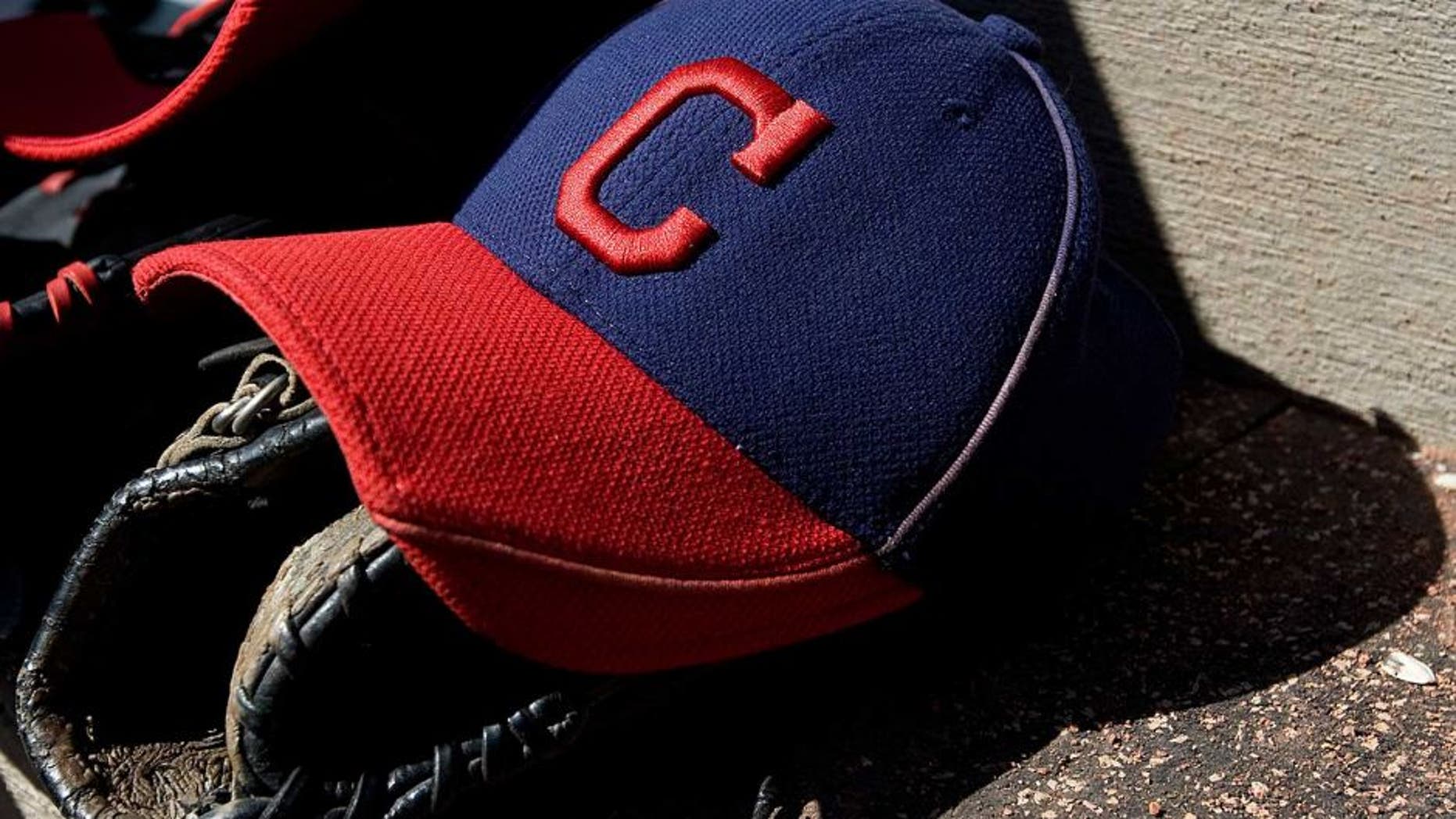 Mar 12, 2011; Goodyear, AZ, USA; A detailed view of a Cleveland Indians hat and glove during a game against the Los Angeles Angels at Goodyear Ballpark. Mandatory Credit: Jake Roth-USA TODAY Sports