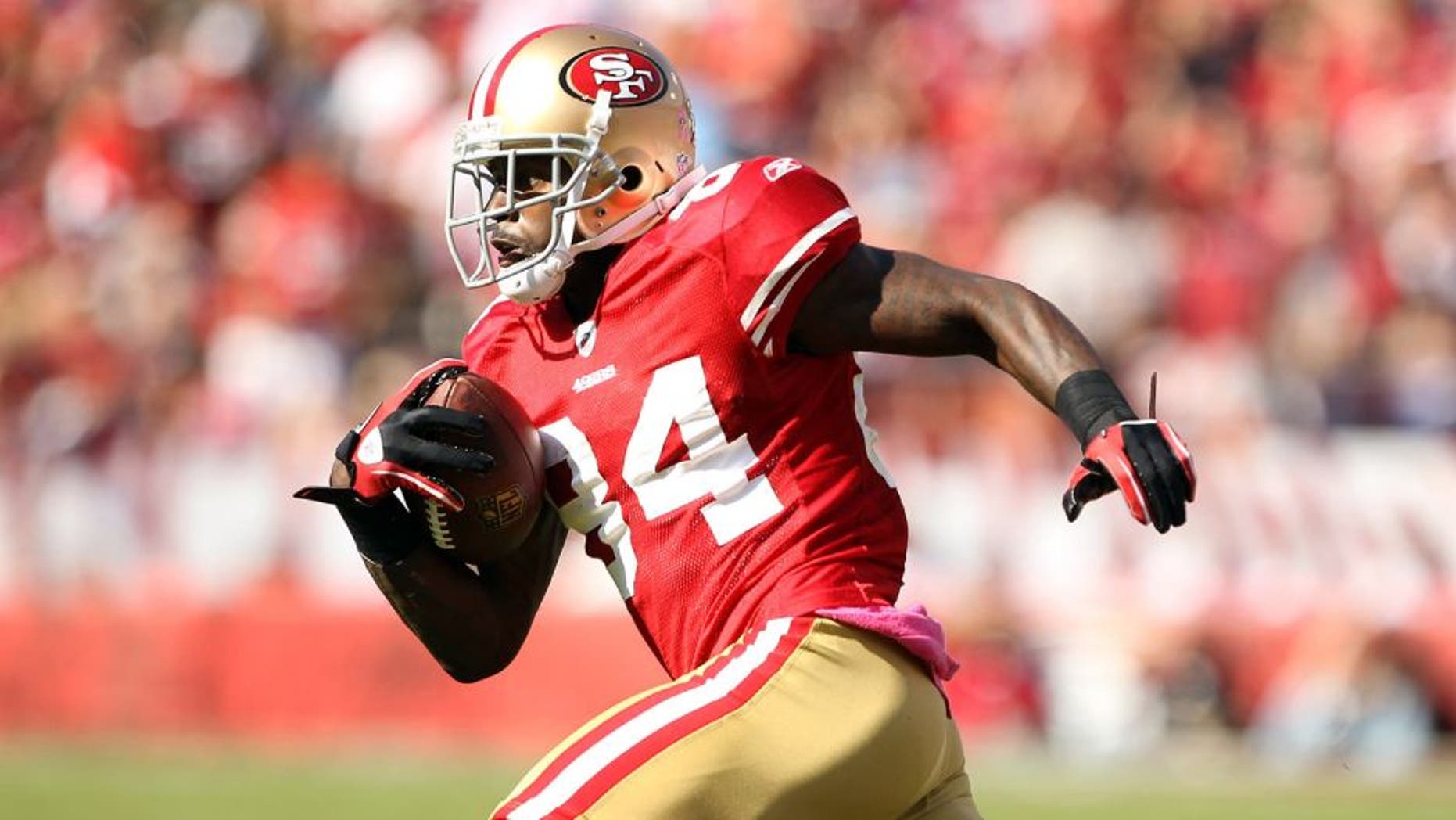 SAN FRANCISCO, CA - OCTOBER 09: Josh Morgan #84 of the San Francisco 49ers in action against the Tampa Bay Buccaneers at Candlestick Park on October 9, 2011 in San Francisco, California. (Photo by Ezra Shaw/Getty Images) *** Local Caption *** Josh Morgan