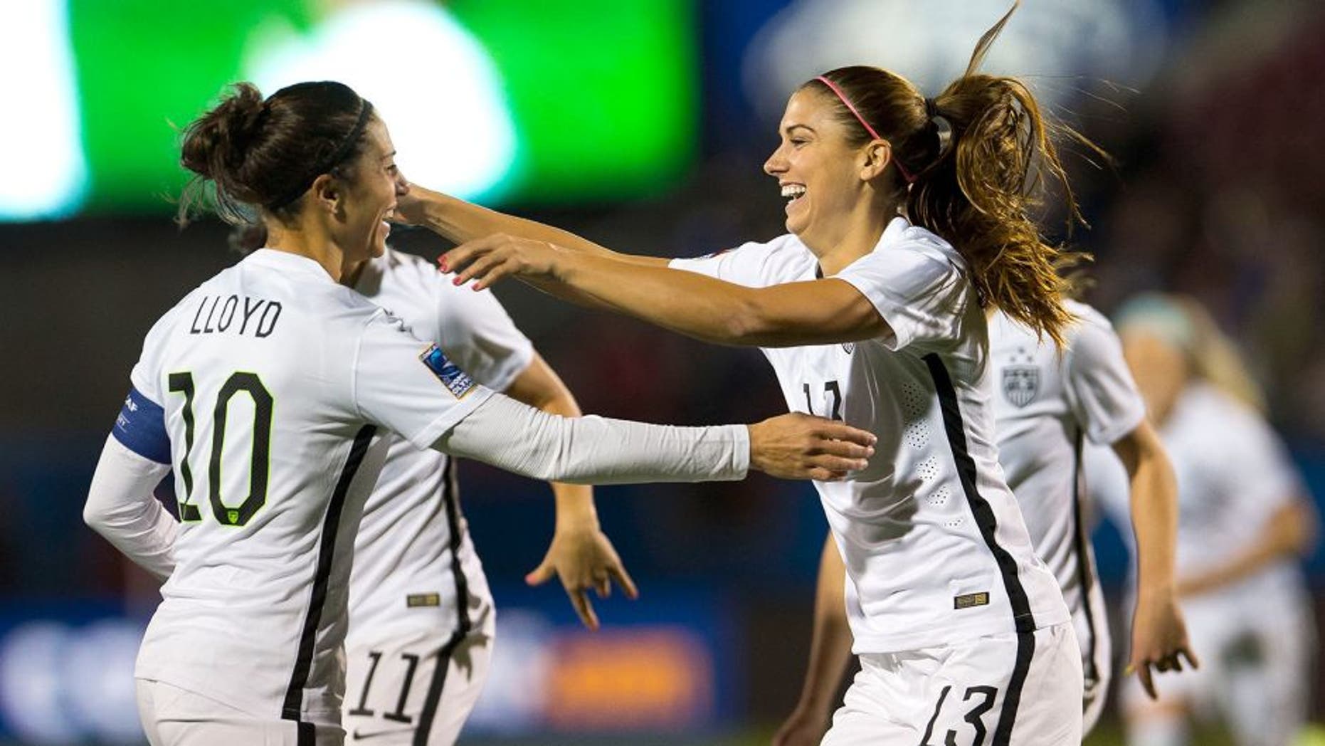 Action photo during the match United States vs Costa Rica at Toyota Stadium, Womens Olympic Qualifying - Texas 2016 -. Foto de accion durante el Partido Estados Unidos vs Costa Rica en el Estadio Toyota, Partido Correspondiente a la Fase de Grupos del Preolimpico Femenino CONCACAF - Texas 2016 -, en la foto: Festejo de gol de alex Morgan 10/02/2016/ MEXSPORT/ Osvaldo Aguilar.