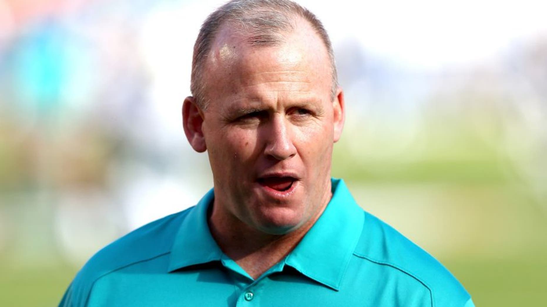 MIAMI GARDENS, FL - NOVEMBER 17: Offensive line coach, Jim Turner, of the Miami Dolphins coaches his players before their game against the San Diego Chargers at Sun Life Stadium on November 17, 2013 in Miami Gardens, Florida. (Photo by Streeter Lecka/Getty Images) *** Local Caption *** Jim Turner