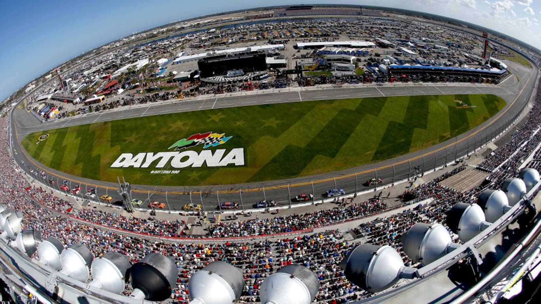 DAYTONA BEACH, FL - FEBRUARY 22: A general view of cars racing the NASCAR Sprint Cup Series 57th Annual Daytona 500 at Daytona International Speedway on February 22, 2015 in Daytona Beach, Florida. (Photo by Jeff Zelevansky/NASCAR via Getty Images)