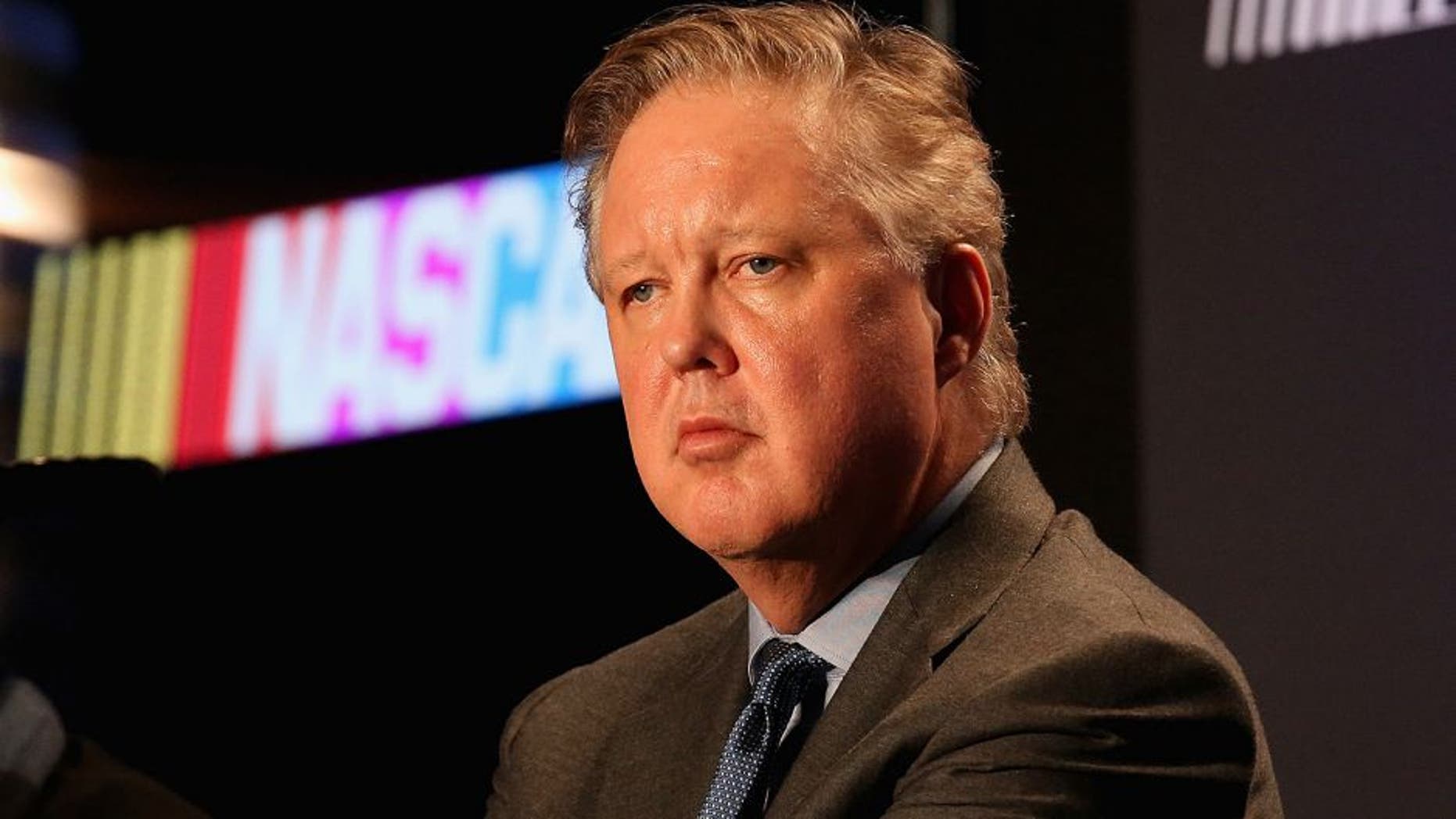 CHARLOTTE, NC - FEBRUARY 09: CEO and Chairman of NASCAR Brian France addresses the media at Charlotte Convention Center on February 9, 2016 in Charlotte, North Carolina. (Photo by Gregg Forwerck/NASCAR via Getty Images)