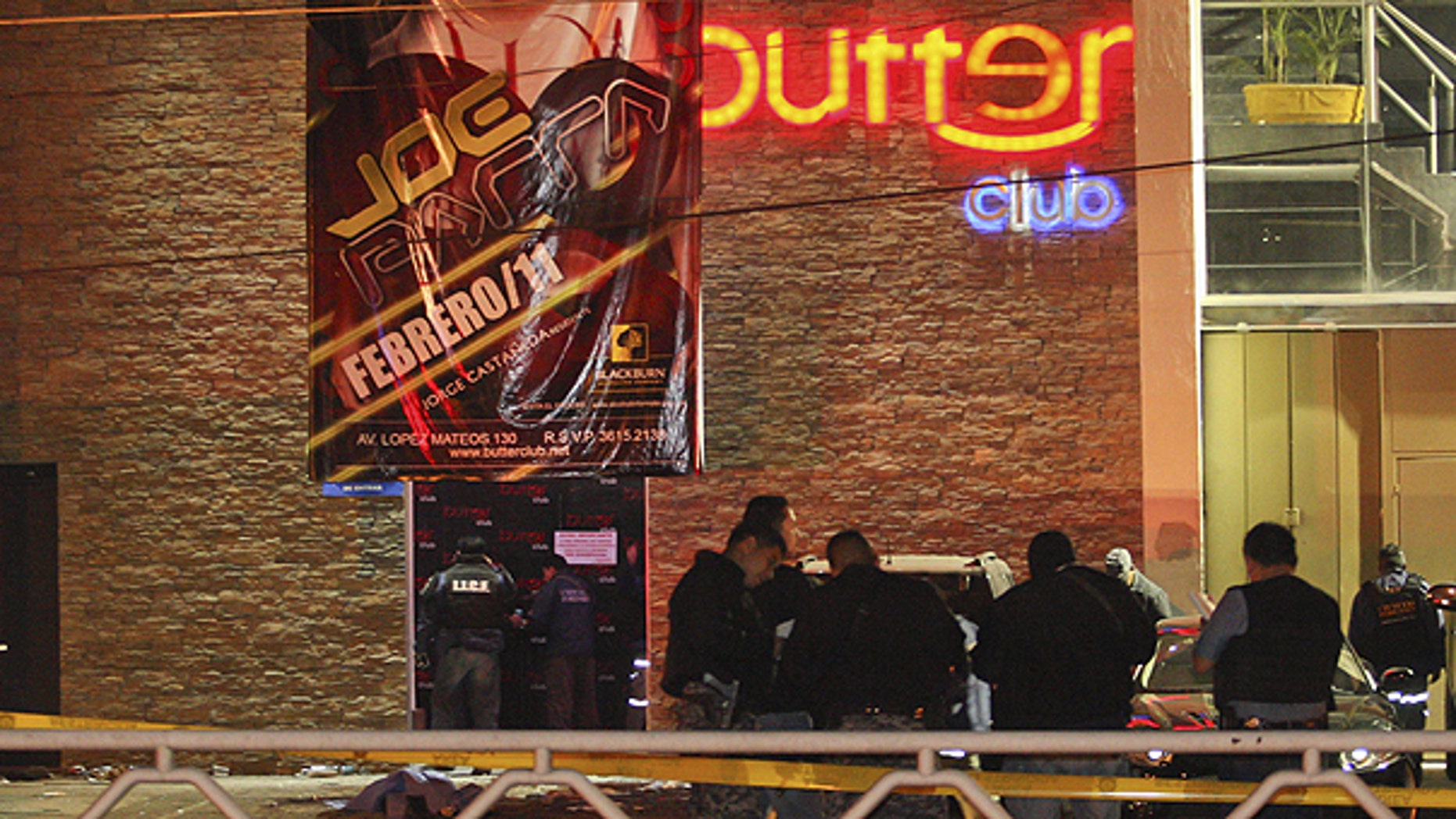 Feb. 12: State police stand outside of a nightclub after gunmen opened fire and hurled a grenade in the western city of Guadalajara, Mexico.